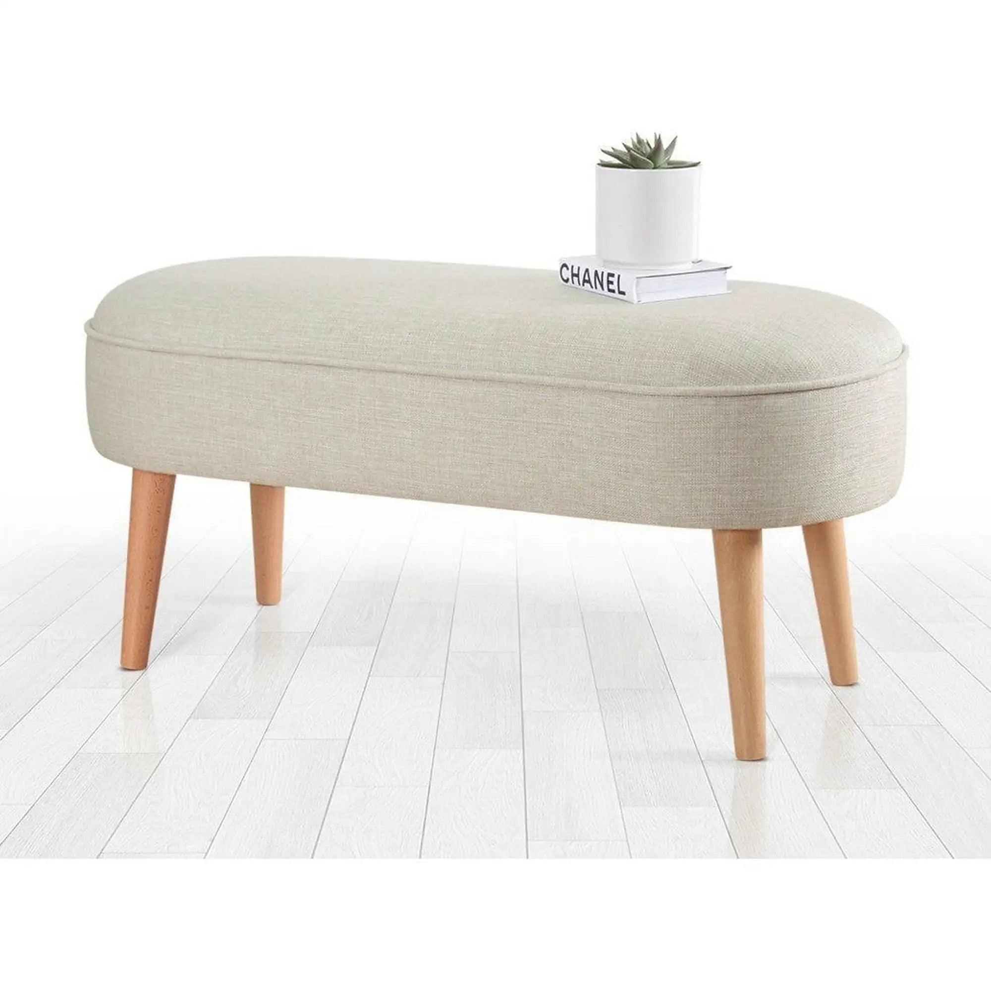 Bancheta LEDNOK, stofa clasica crem, 100x40x47 cm