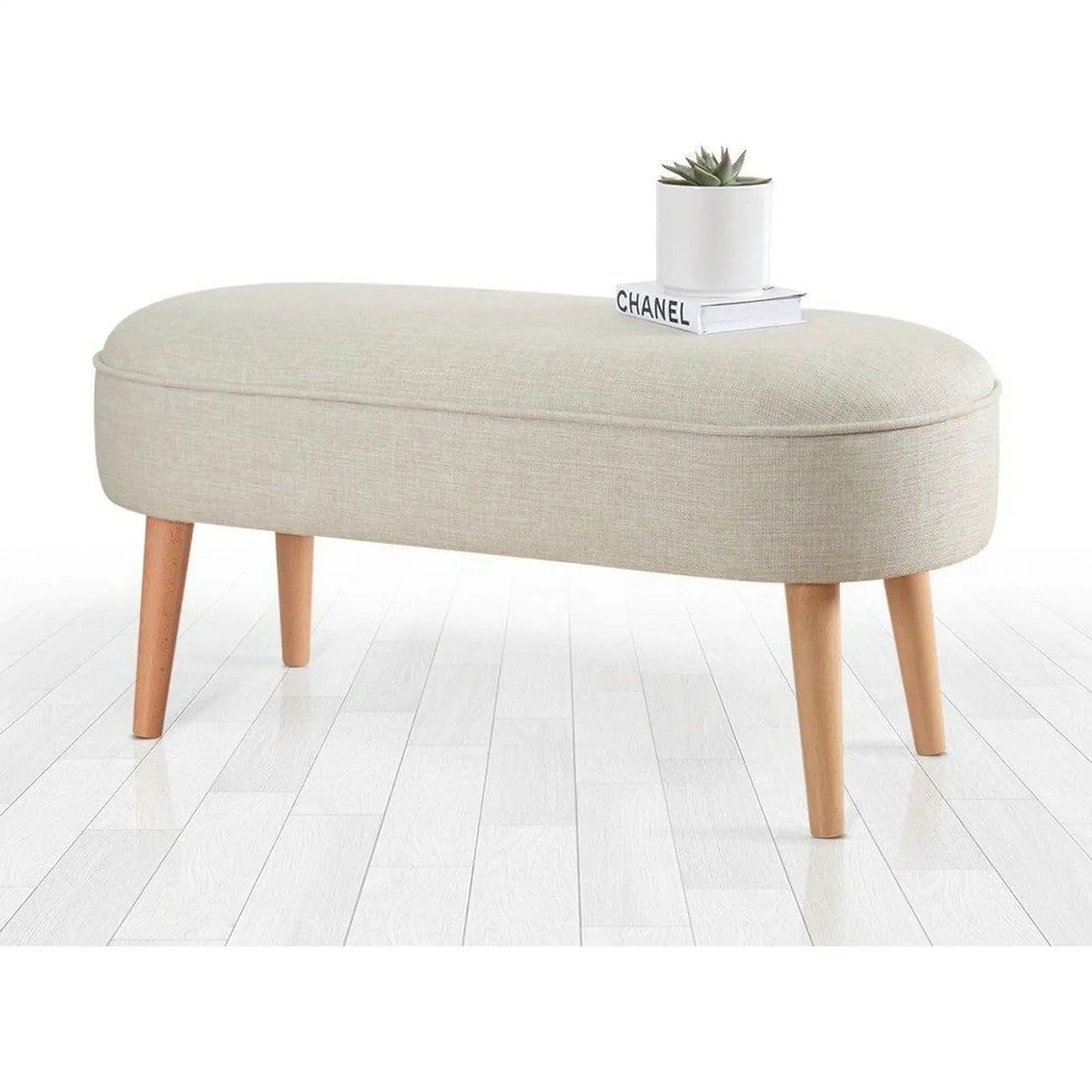 Bancheta LEDNOK, stofa clasica crem, 100x40x47 cm