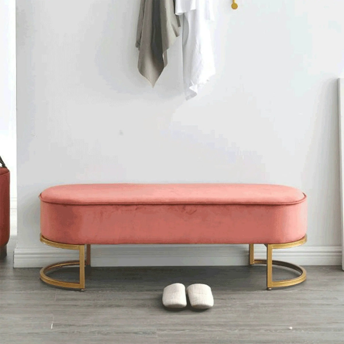 Bancheta MIRILA NEW, stofa catifelata roz, 100x40x43 cm