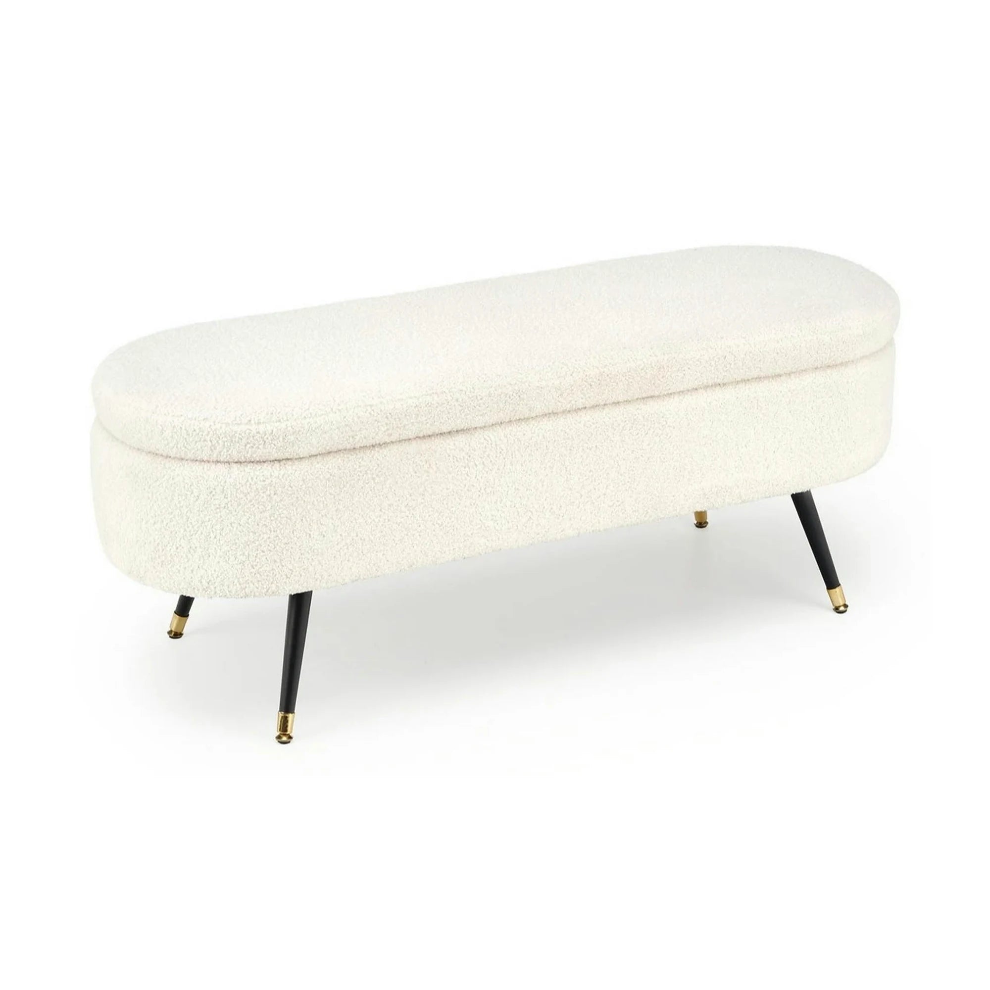 Bancheta pentru hol AVEIRO, stofa buclata crem, 120x46x40 cm