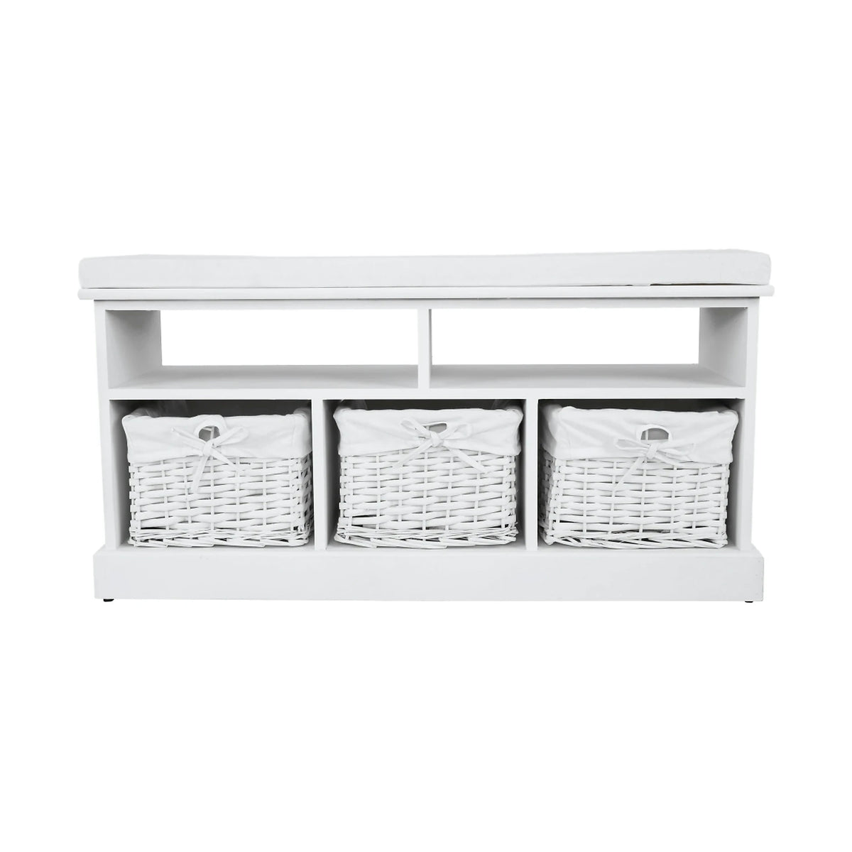 Bancheta RAFAELLO, alb, lemn, cu 3 coşuri, 95x35x49 cm