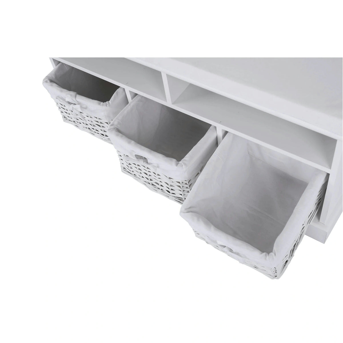 Bancheta RAFAELLO, alb, lemn, cu 3 coşuri, 95x35x49 cm