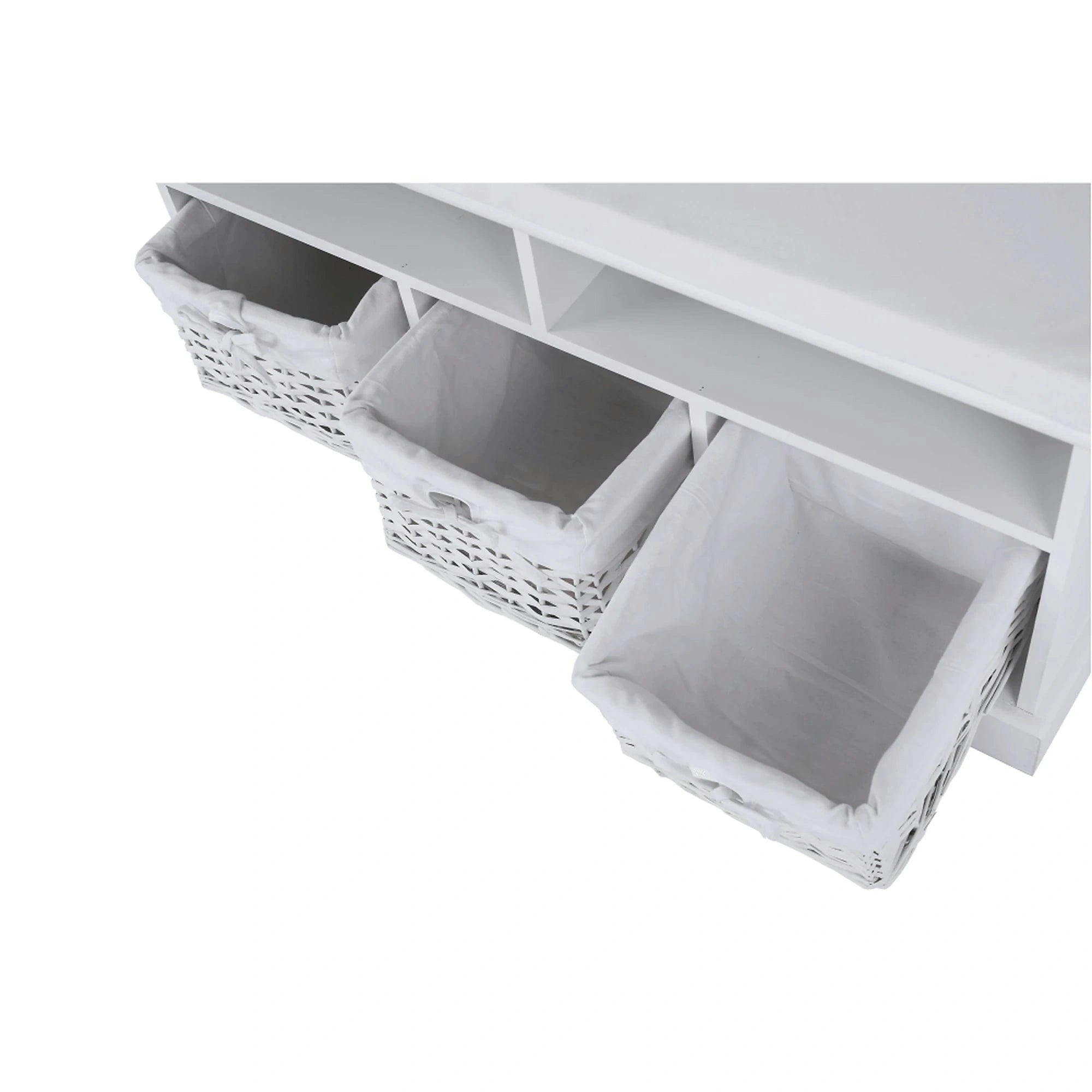 Bancheta RAFAELLO, alb, lemn, cu 3 coşuri, 95x35x49 cm