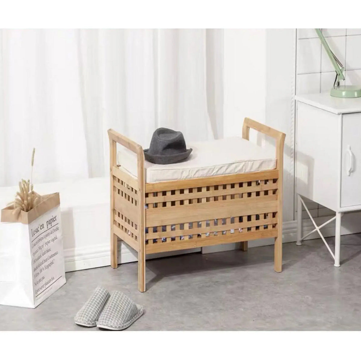 Bancheta TOLOSA, stejar auriu/gri, material textil/negru, 69x37x50 cm