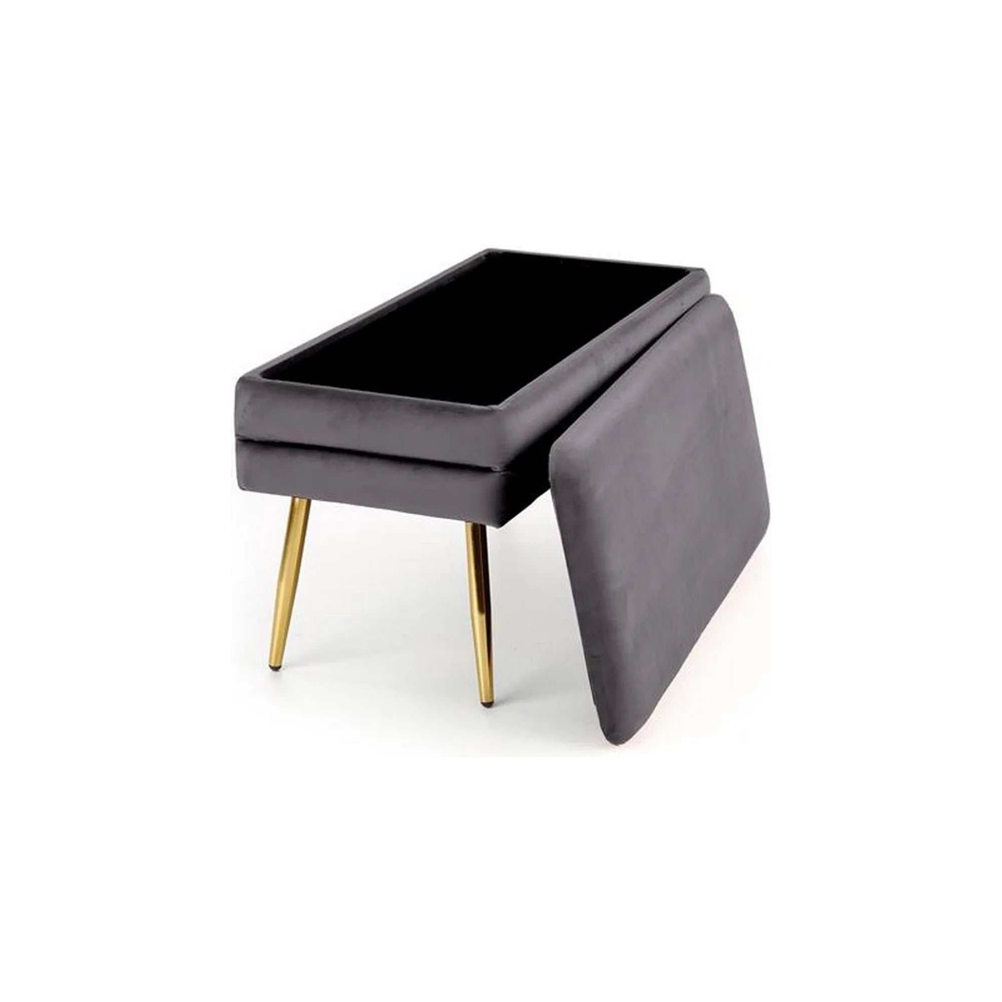 Bancheta VELVA, gri inchis/auriu, stofa catifelata/metal, 78x35x40 cm