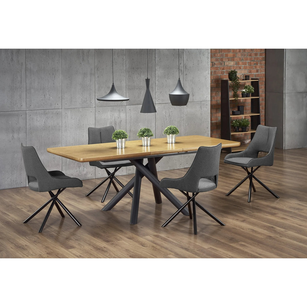 Masa mare living DERRICK, stejar natural/negru, 160/200x90x75 cm