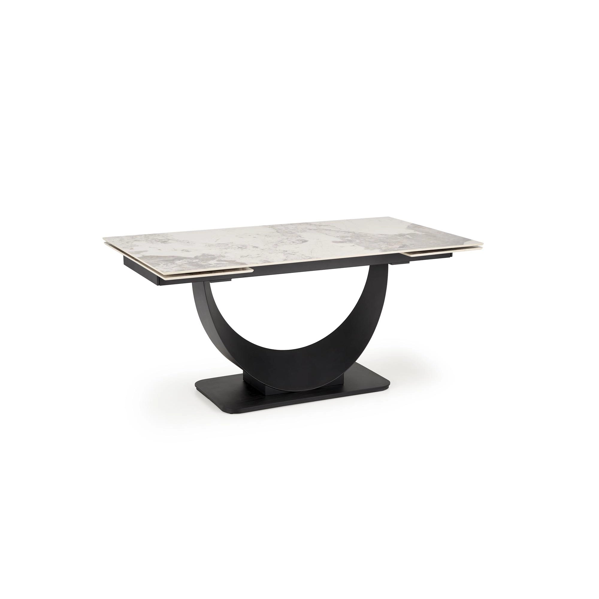 Masa living lux FERNANDO, alb/negru, ceramica/metal, 160/240x92x75 cm