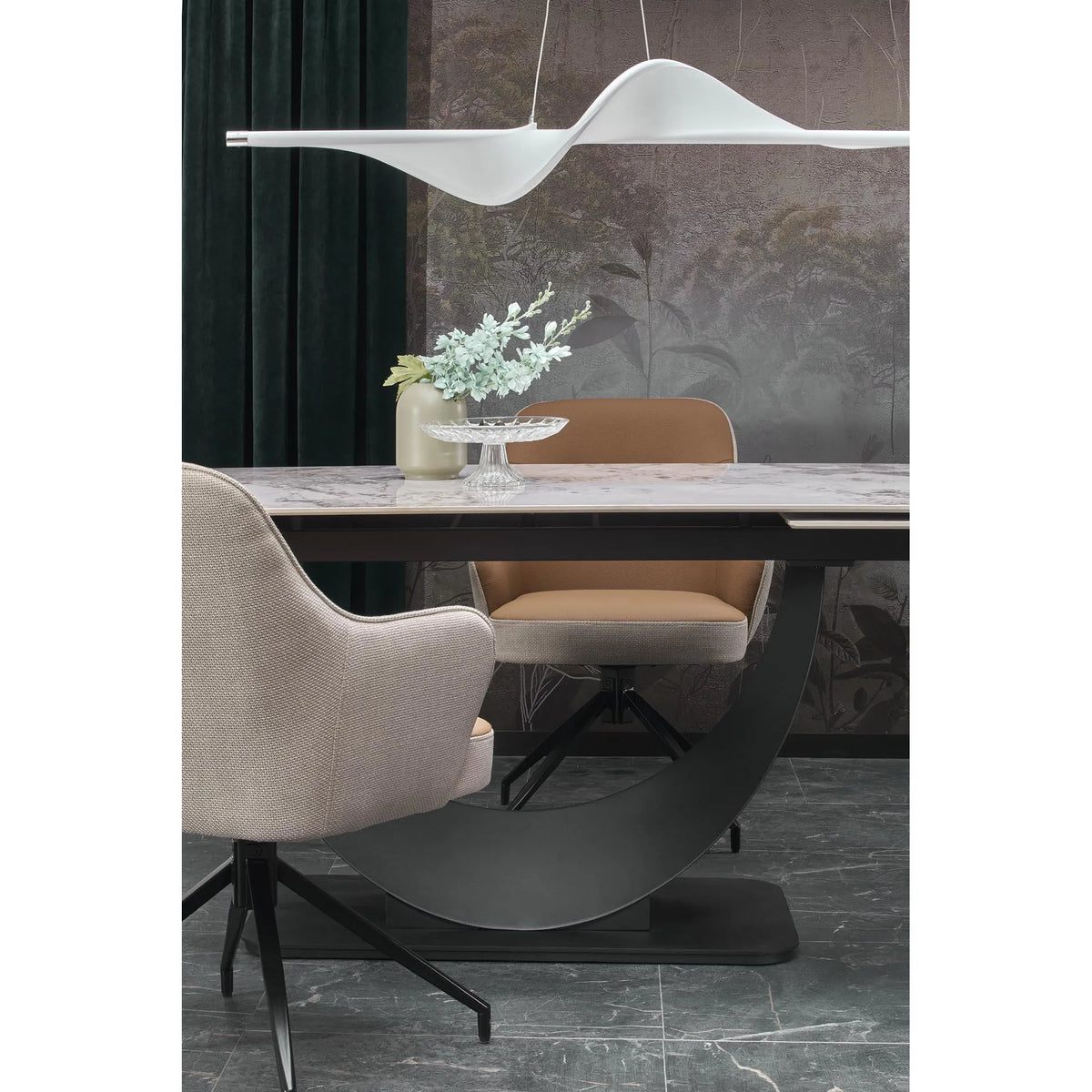Masa living lux FERNANDO, alb/negru, ceramica/metal, 160/240x92x75 cm