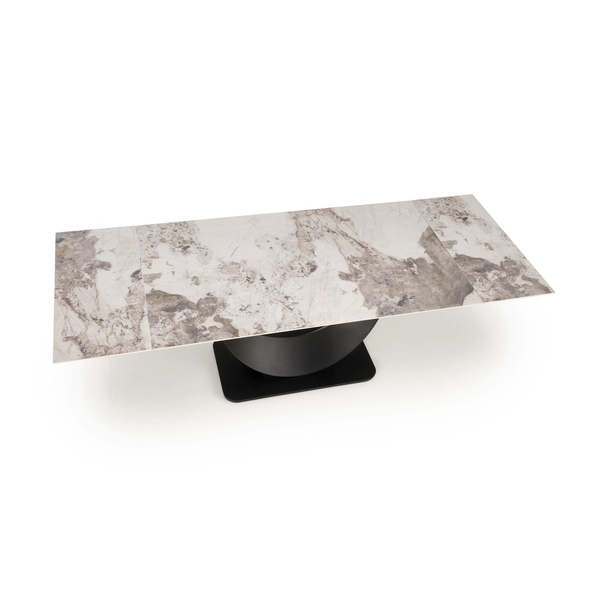 Masa living lux FERNANDO, alb/negru, ceramica/metal, 160/240x92x75 cm