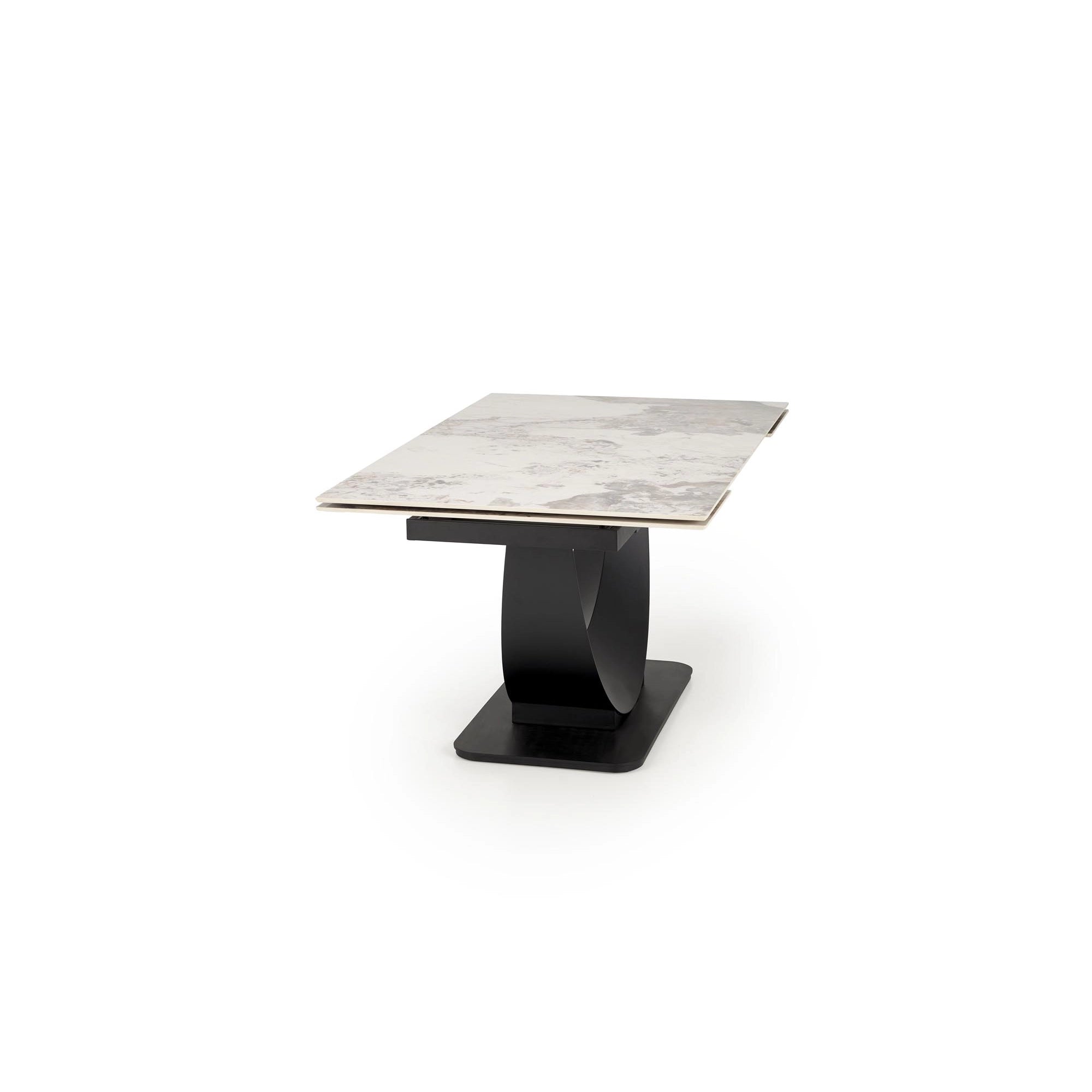 Masa living lux FERNANDO, alb/negru, ceramica/metal, 160/240x92x75 cm