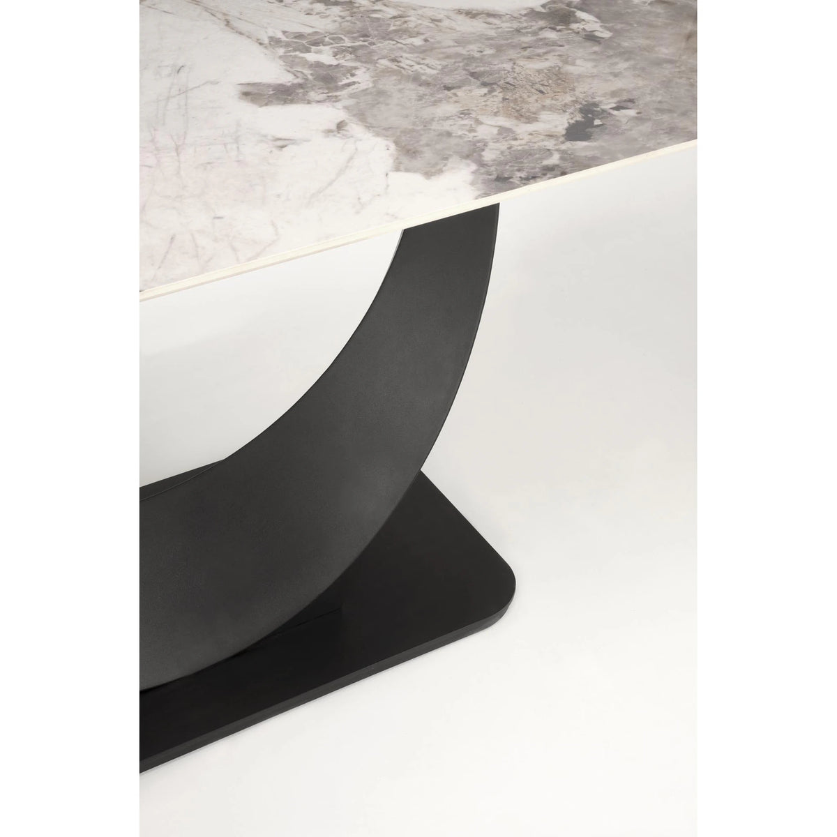 Masa living lux FERNANDO, alb/negru, ceramica/metal, 160/240x92x75 cm
