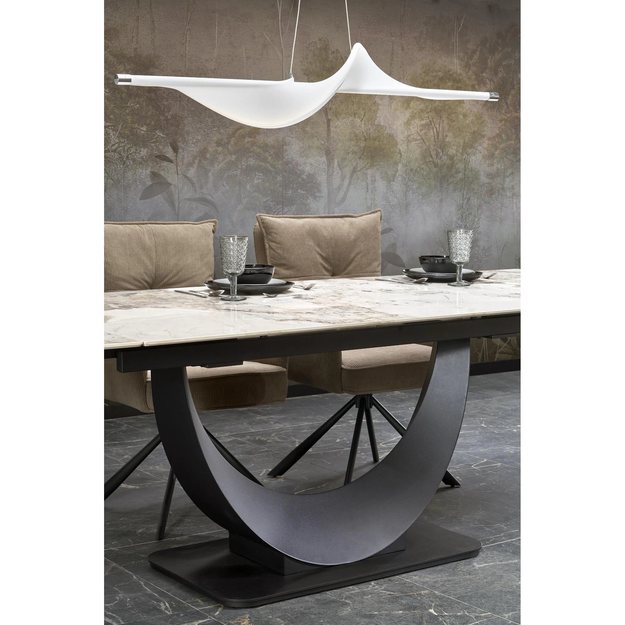 Masa living lux FERNANDO, alb/negru, ceramica/metal, 160/240x92x75 cm