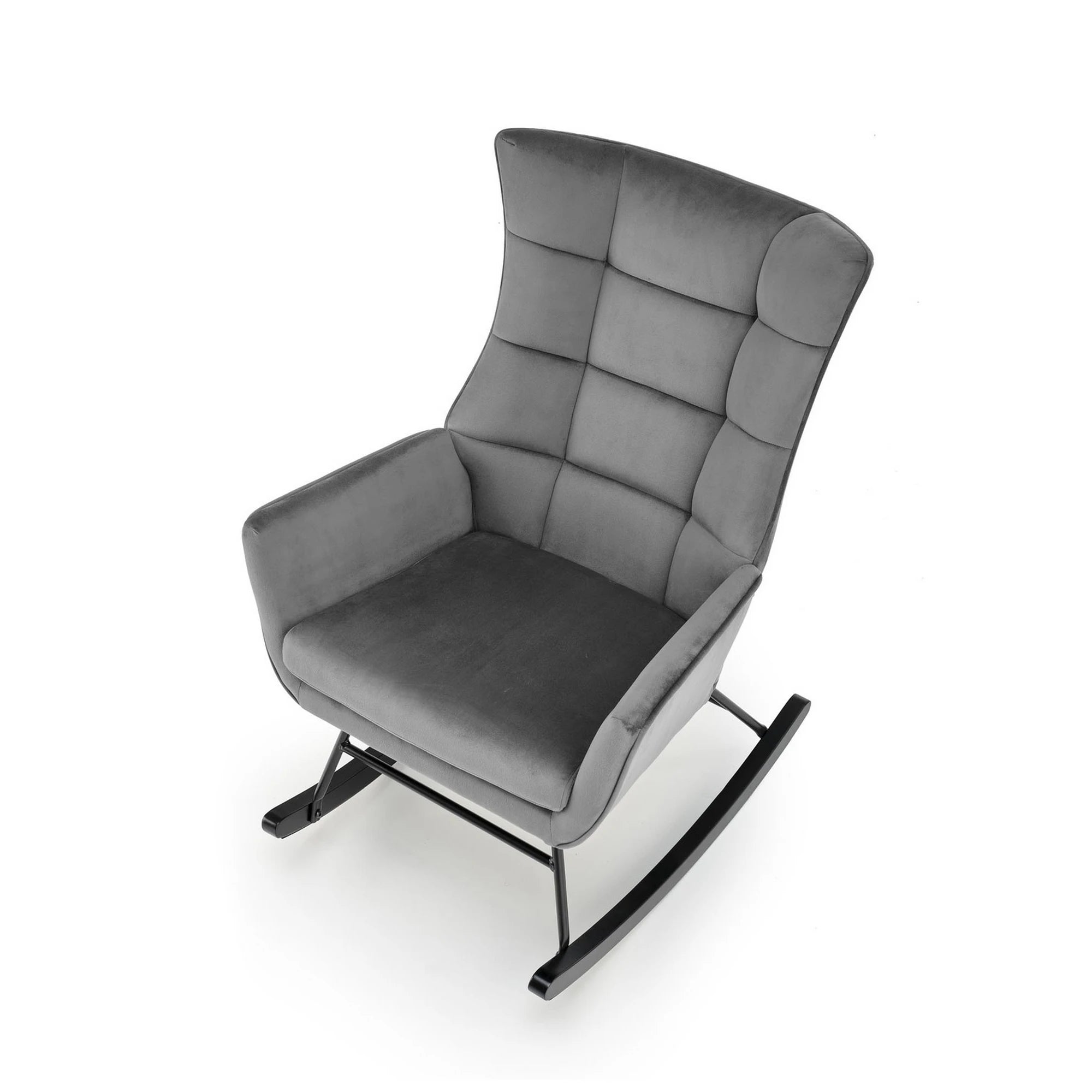 Scaun balansoar tapitat BAZALTO, gri/negru, stofa catifelata/lemn, 70x90x92 cm