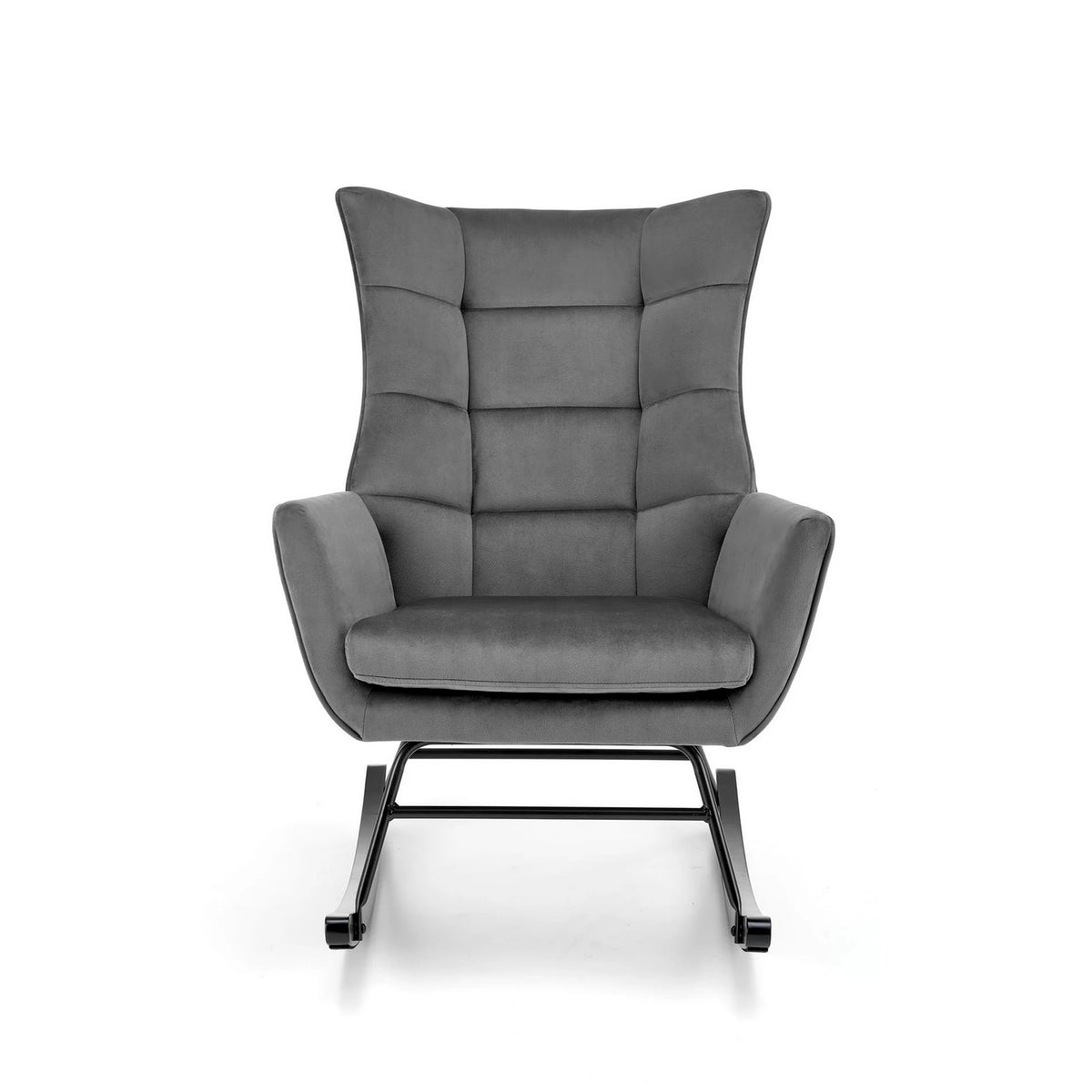 Scaun balansoar tapitat BAZALTO, gri/negru, stofa catifelata/lemn, 70x90x92 cm