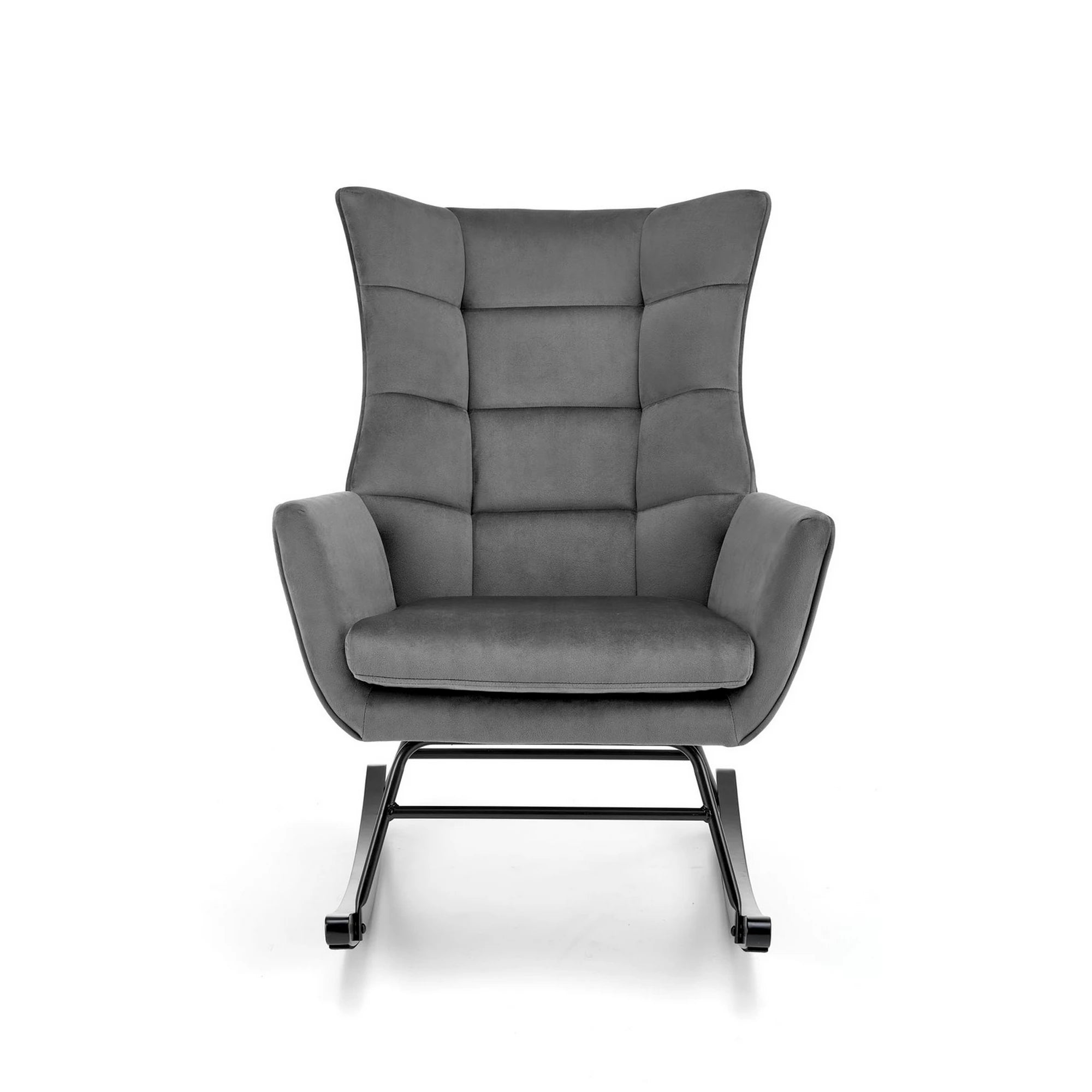 Scaun balansoar tapitat BAZALTO, gri/negru, stofa catifelata/lemn, 70x90x92 cm