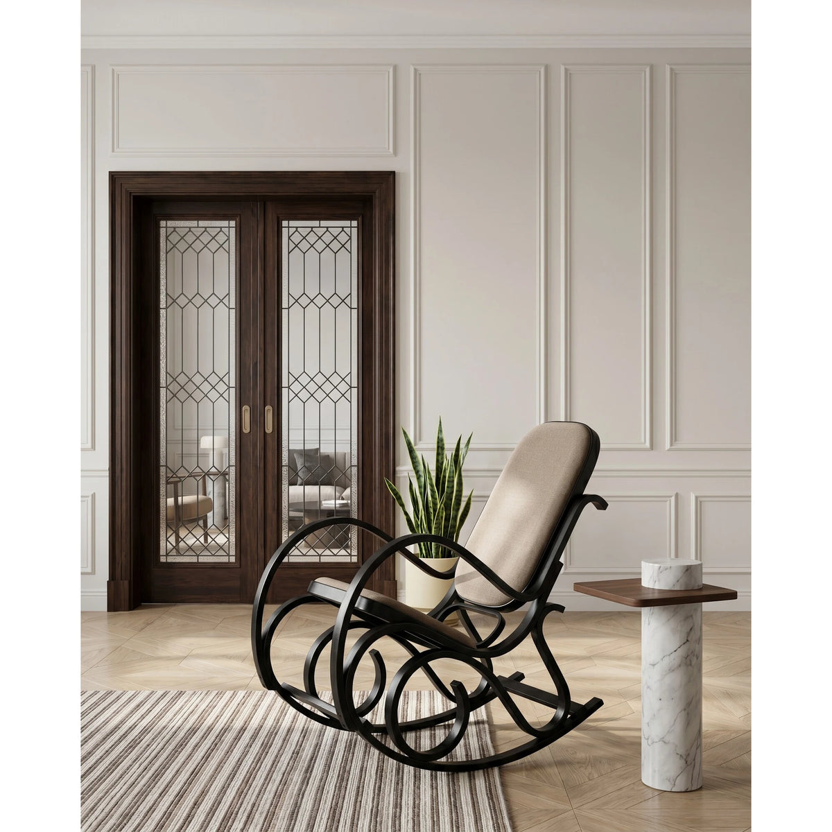 Scaun balansoar rustic MAX BIS PLUS, maro/wenge, stofa/lemn indoit, 52x90x95 cm