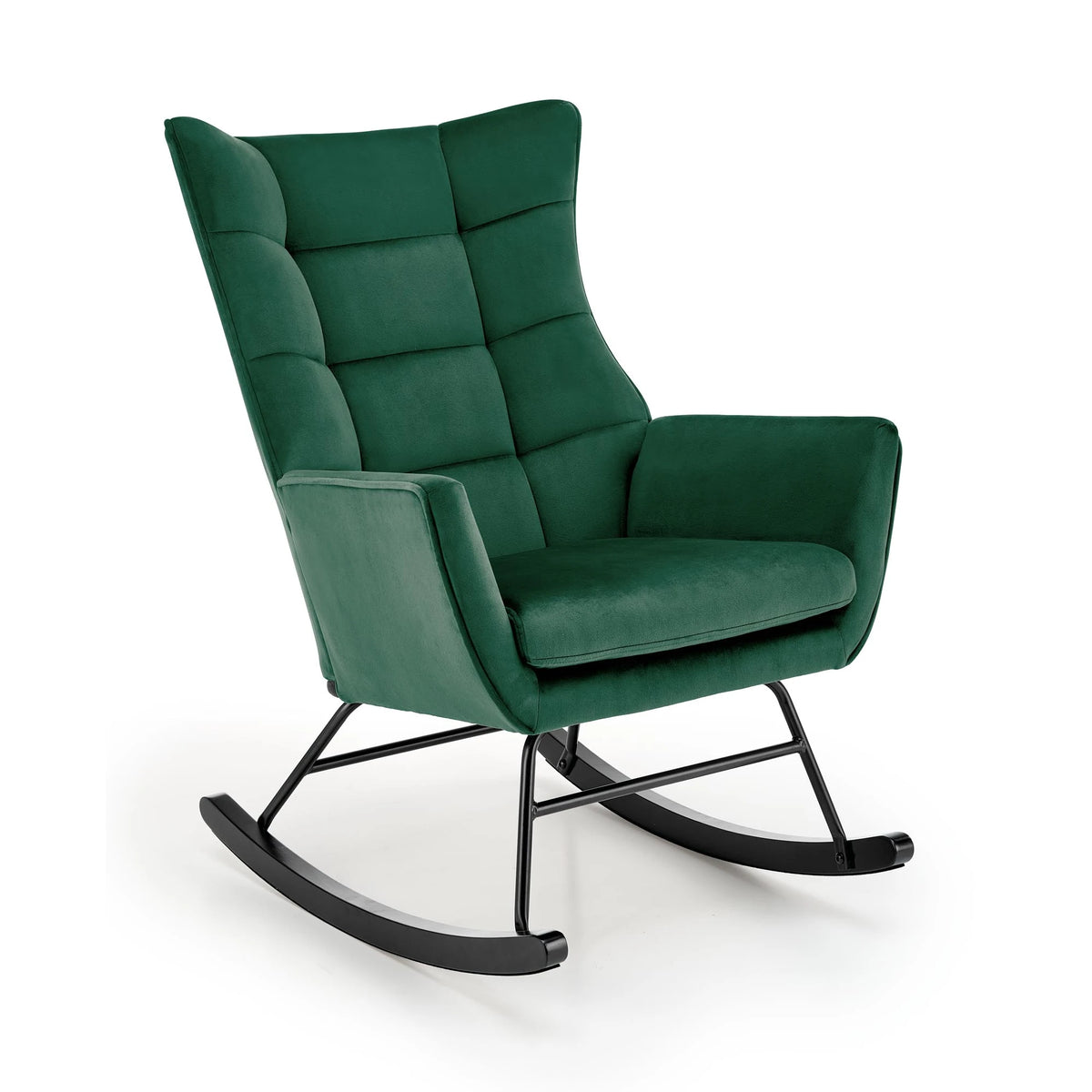 Scaun balansoar tapitat BAZALTO, verde/negru, stofa catifelata, 70x90x92 cm