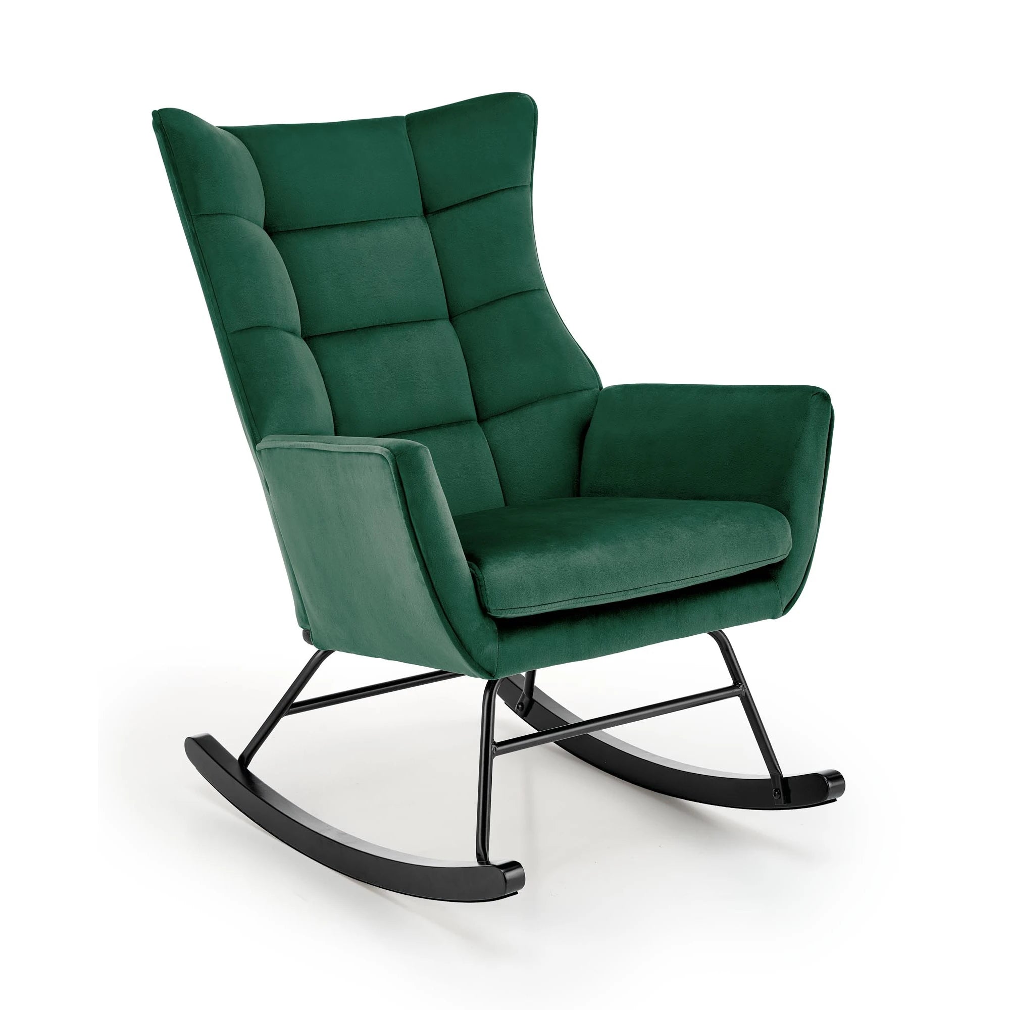 Scaun balansoar tapitat BAZALTO, verde/negru, stofa catifelata, 70x90x92 cm