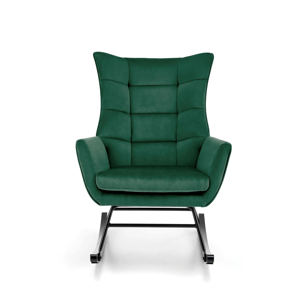 Scaun balansoar tapitat BAZALTO, verde/negru, stofa catifelata, 70x90x92 cm