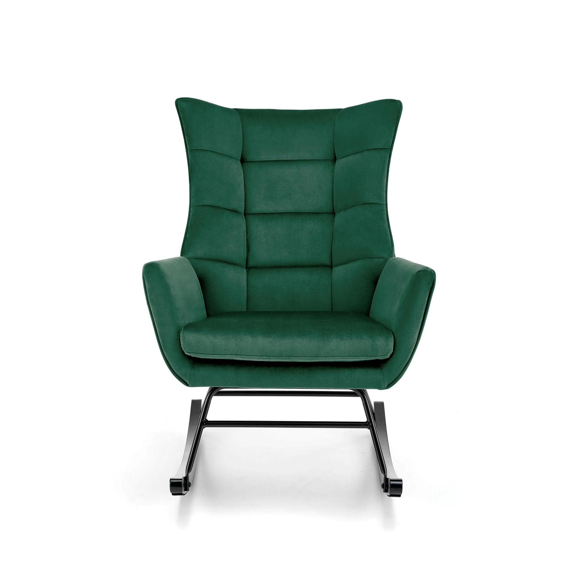 Scaun balansoar tapitat BAZALTO, verde/negru, stofa catifelata, 70x90x92 cm