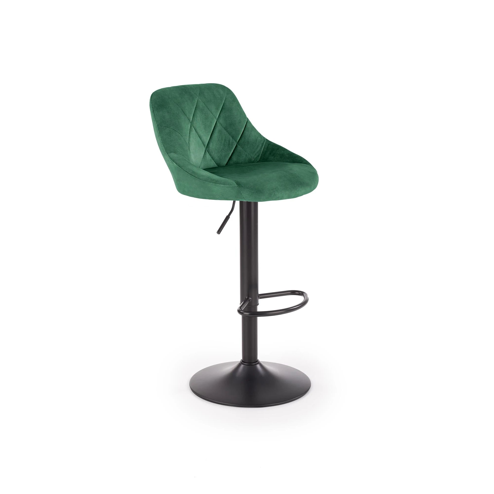 Scaun de bar rotativ H101, verde inchis/negru, stofa catifelata/metal, 47x45x84/106 cm