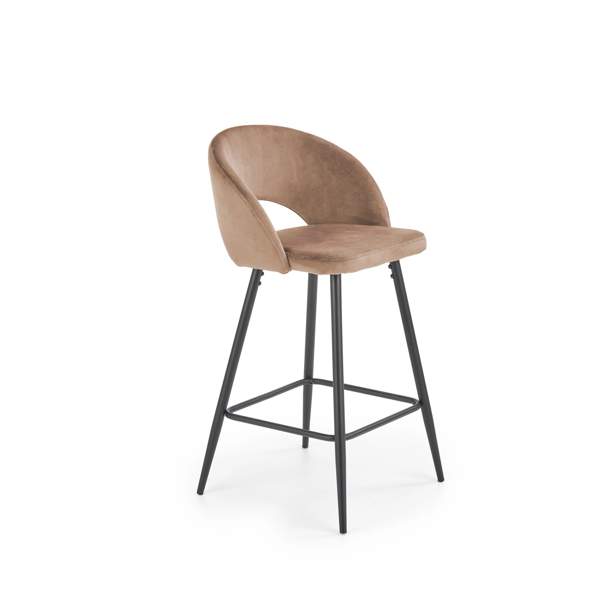 Scaun de bar bej H96, stofa catifelata/otel, 48x49x89 cm
