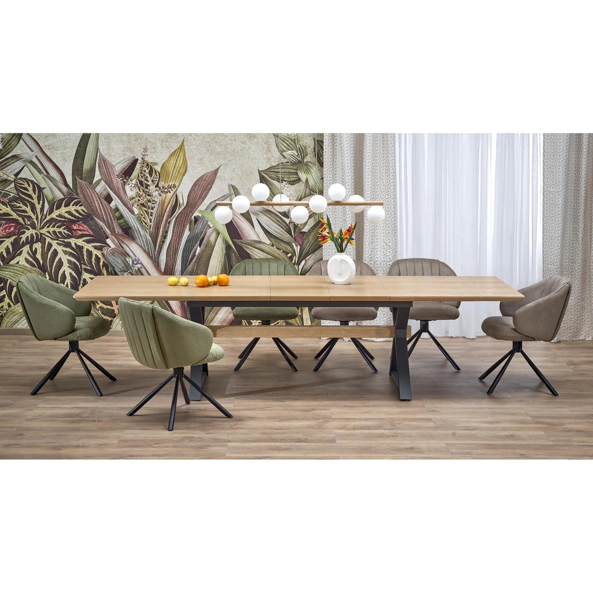 Masa extensibila HENRY, stejar/negru, furnir/metal, 180/300x100x75 cm