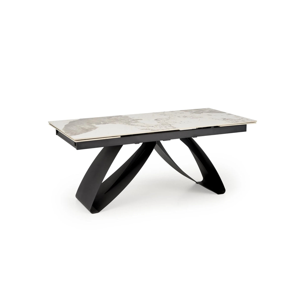 Masa living 10 persoane HILARIO, bej/negru, piatra sinterizata/metal, 180/260x90x75 cm