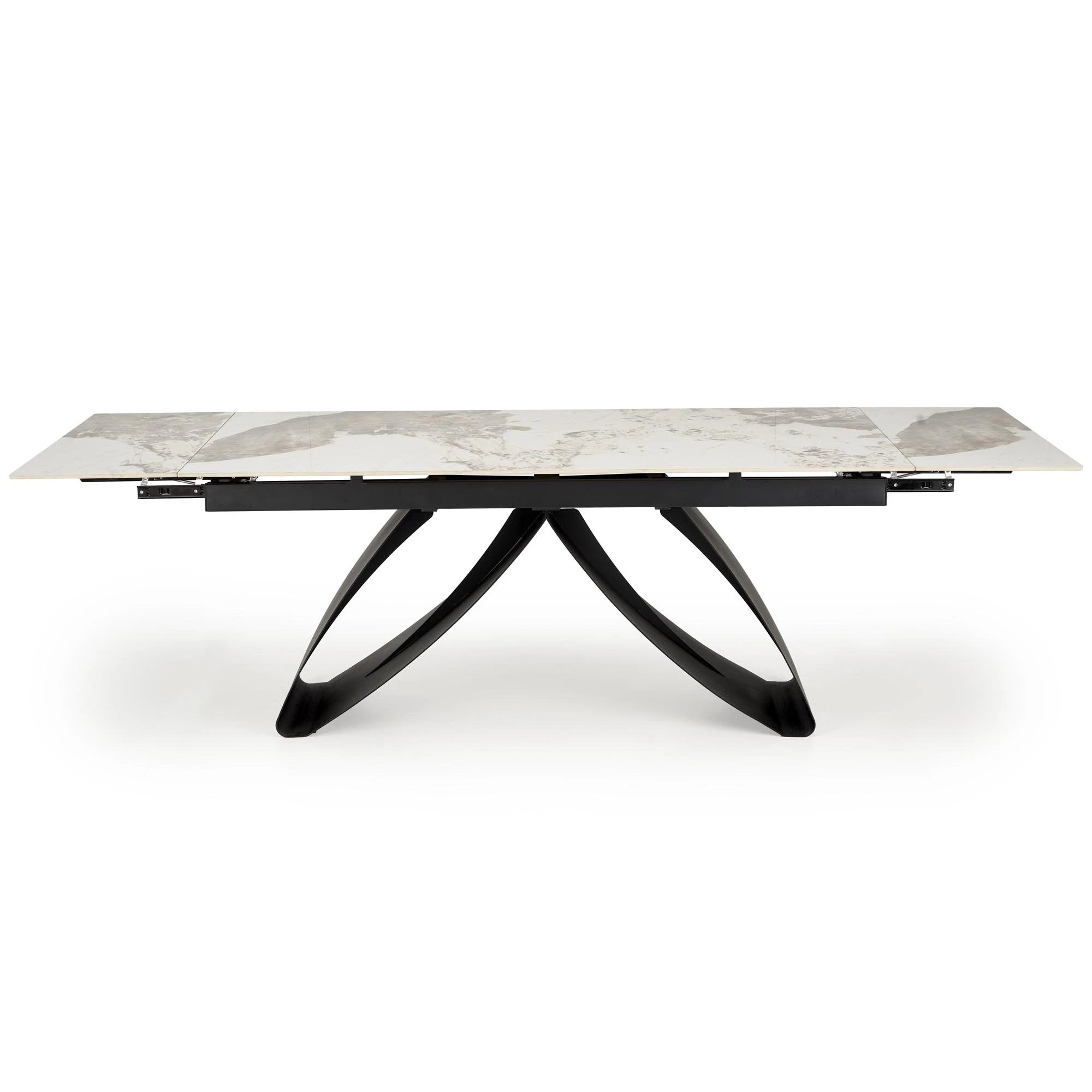 Masa living 10 persoane HILARIO, bej/negru, piatra sinterizata/metal, 180/260x90x75 cm