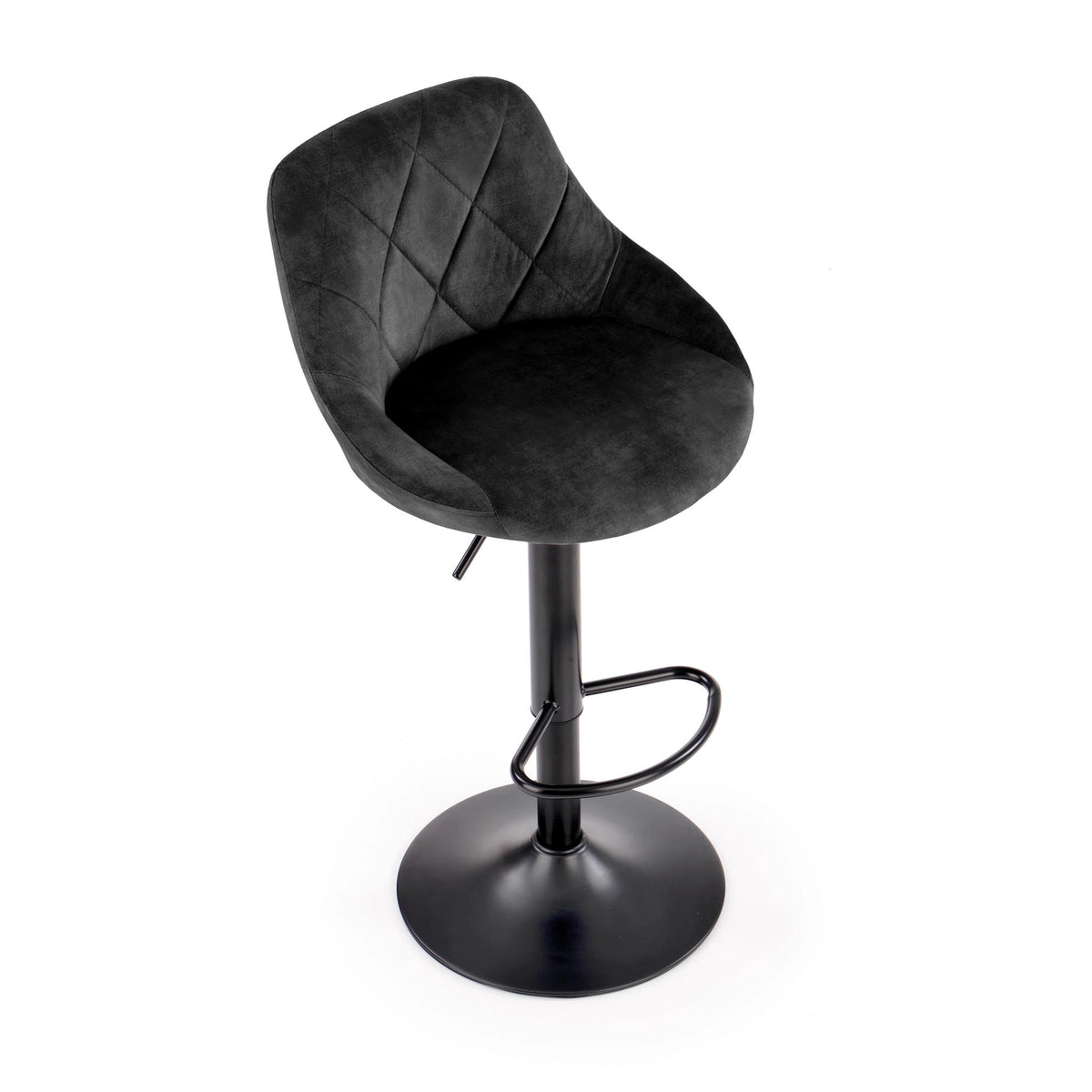 Scaun de bar rotativ H101, negru, stofa catifelata/otel, 47x45x84/106 cm