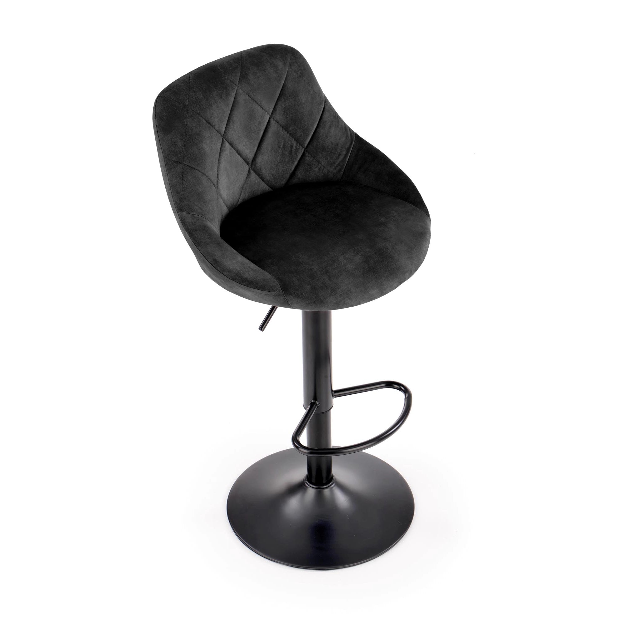 Scaun de bar rotativ H101, negru, stofa catifelata/otel, 47x45x84/106 cm