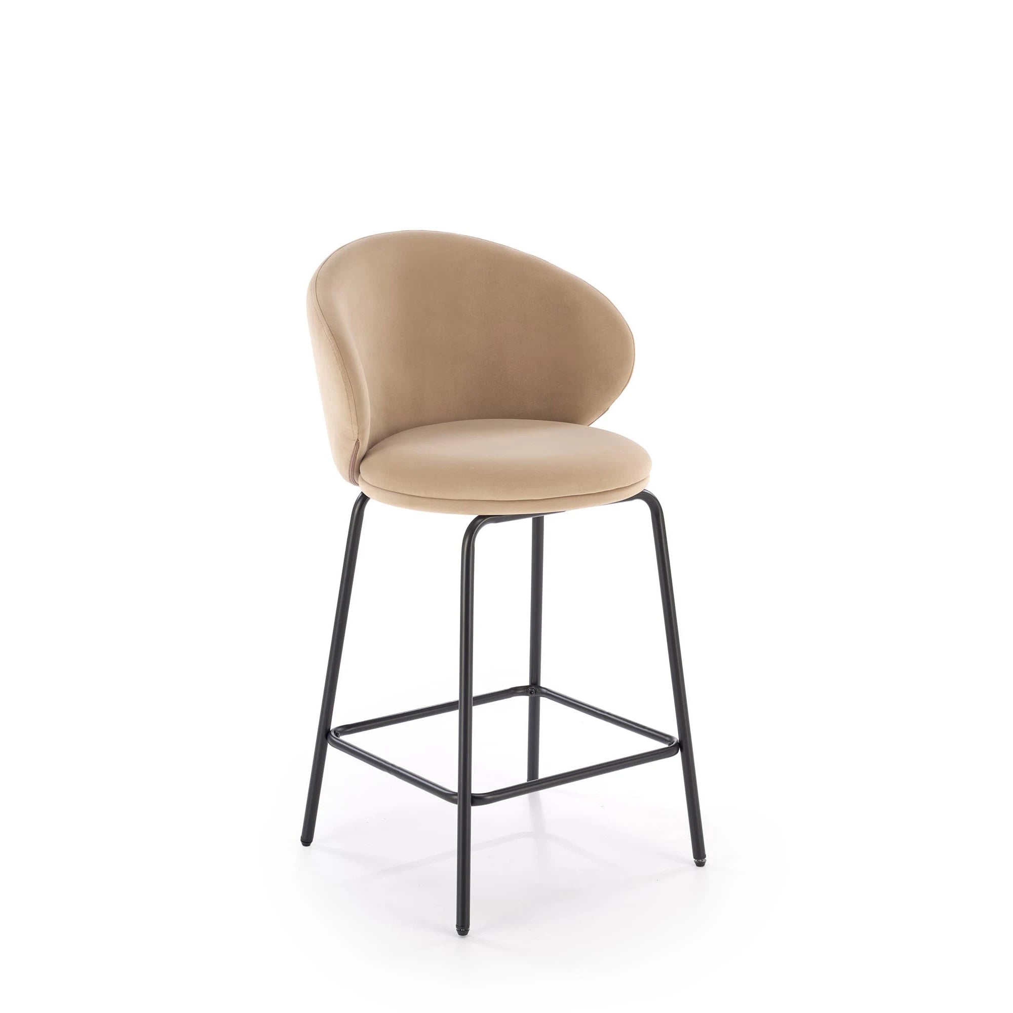 Scaun bar cu spatar inalt H121, bej - Mavel 38/negru, stofa catifelata/metal, 51x50x92 cm