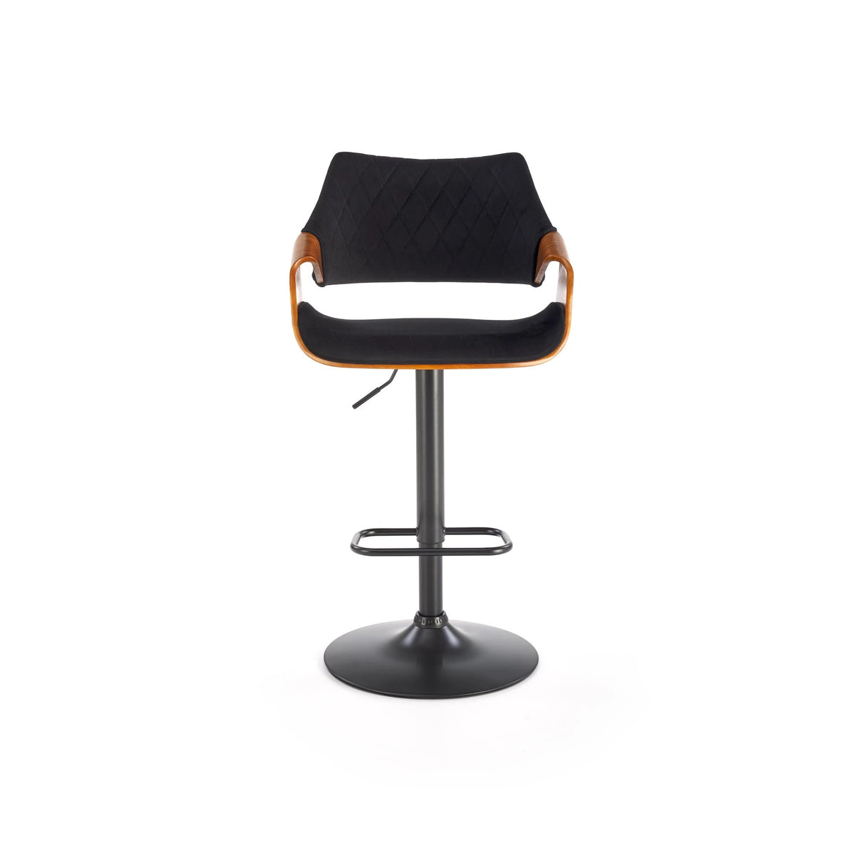 Scaun bar H124, negru/nuc, stofa catifelata/placaj/metal, 55x52x93/114 cm