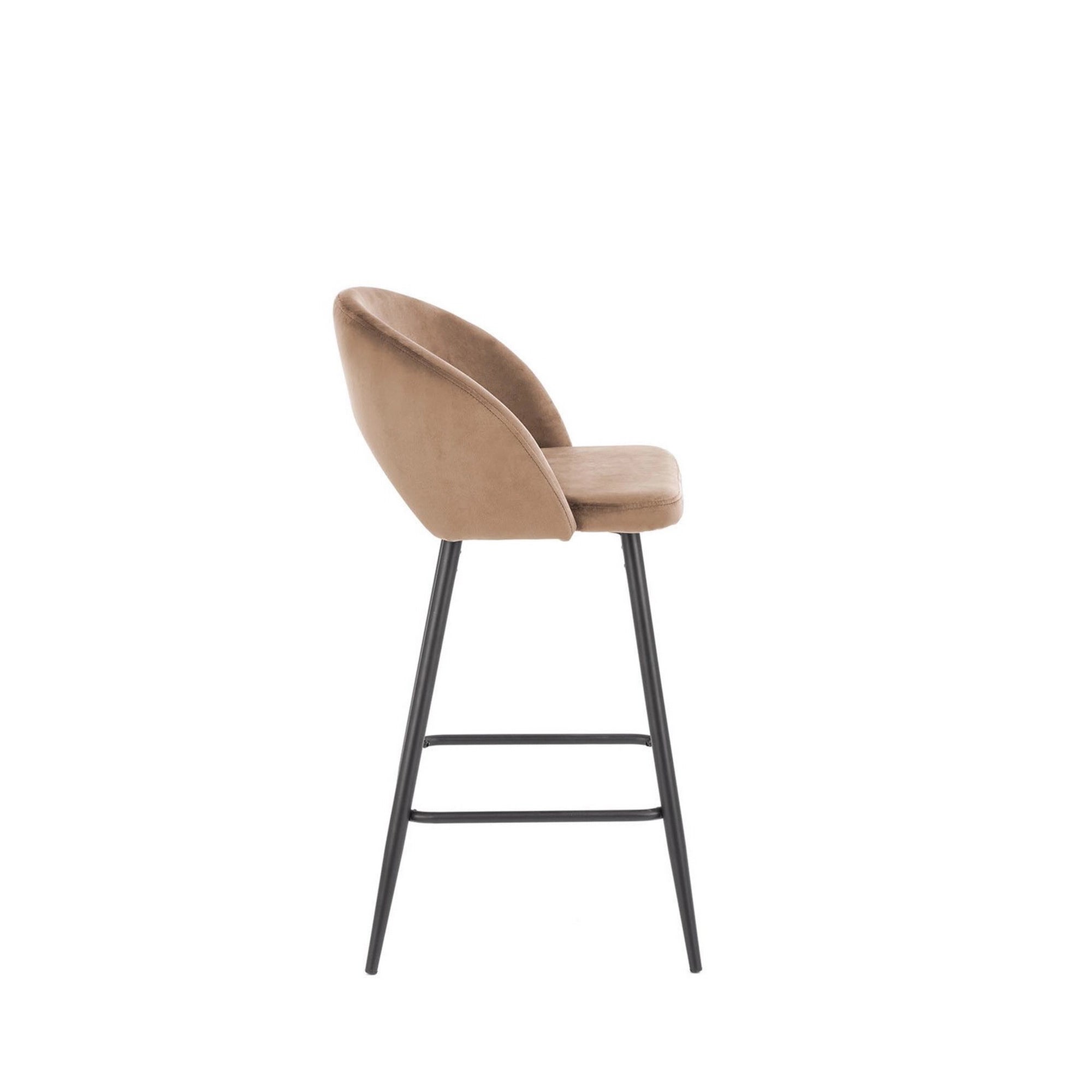 Scaun de bar bej H96, stofa catifelata/otel, 48x49x89 cm