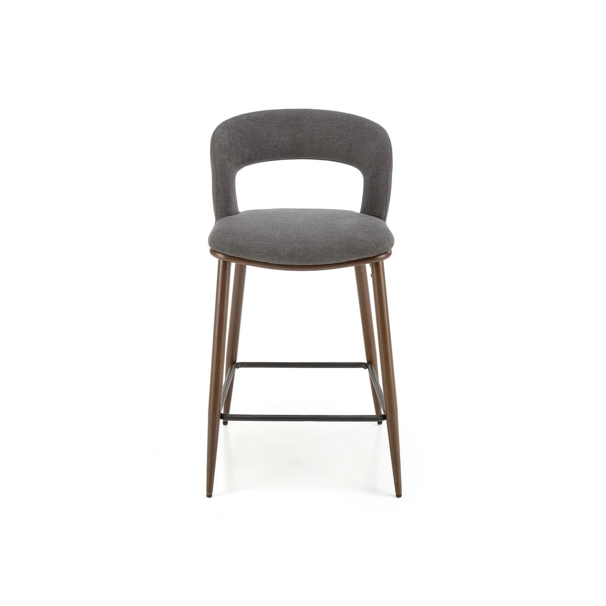 Scaun bucatarie insula H114, gri/nuc, stofa clasica/otel, 48x52x92 cm