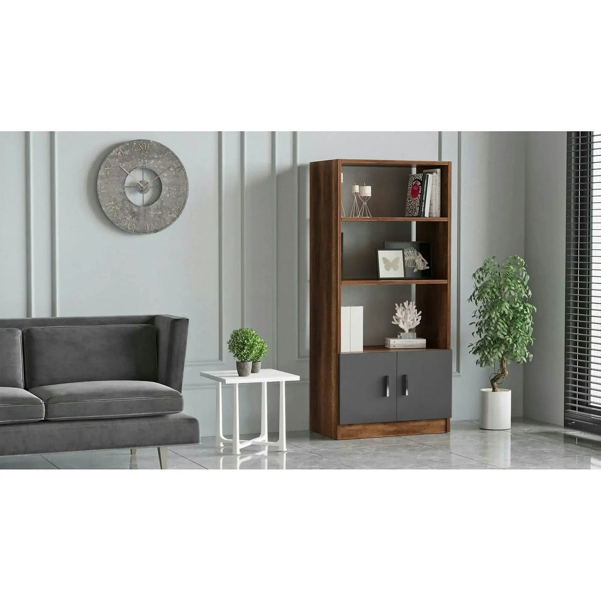 Biblioteca 956LCS1401, nuc/gri, PAL melaminat, 64x38x140 cm