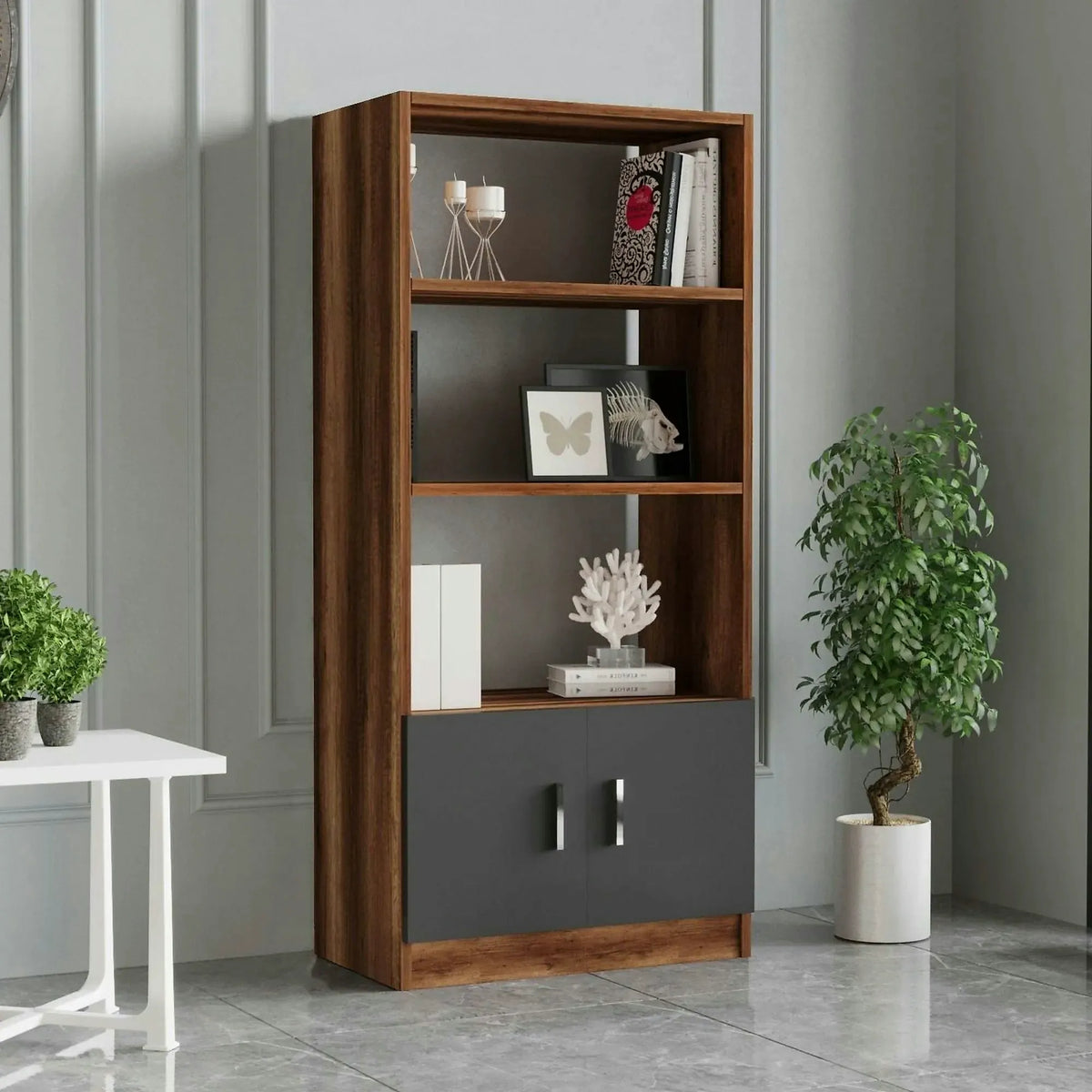 Biblioteca 956LCS1401, nuc/gri, PAL melaminat, 64x38x140 cm