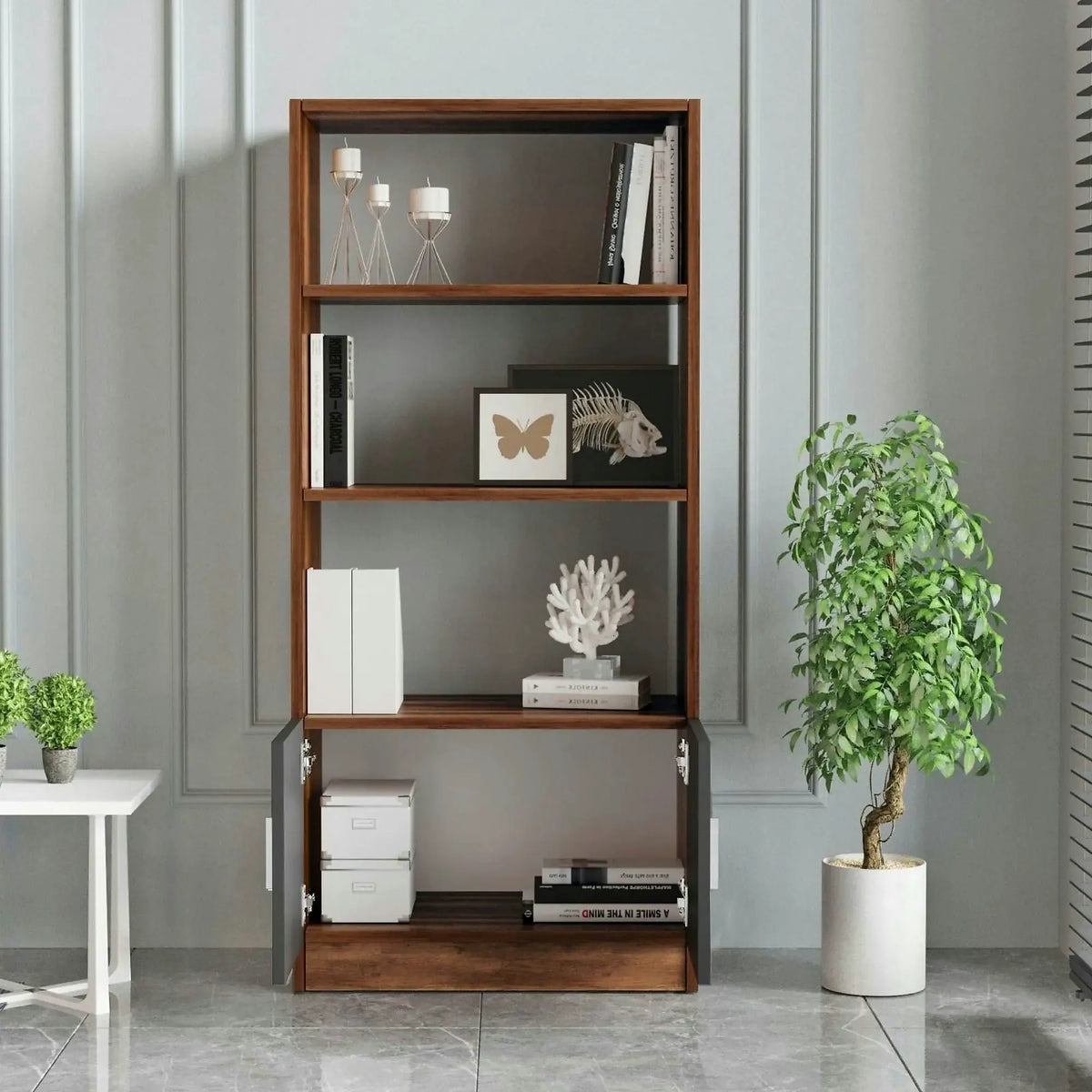 Biblioteca 956LCS1401, nuc/gri, PAL melaminat, 64x38x140 cm