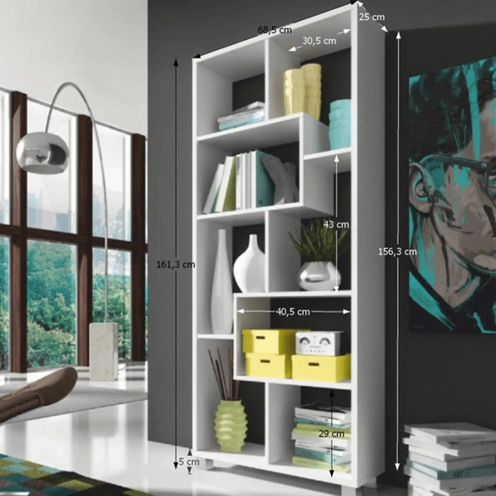 Biblioteca ADEN, alb, PAL melaminat, 69x25x161 cm