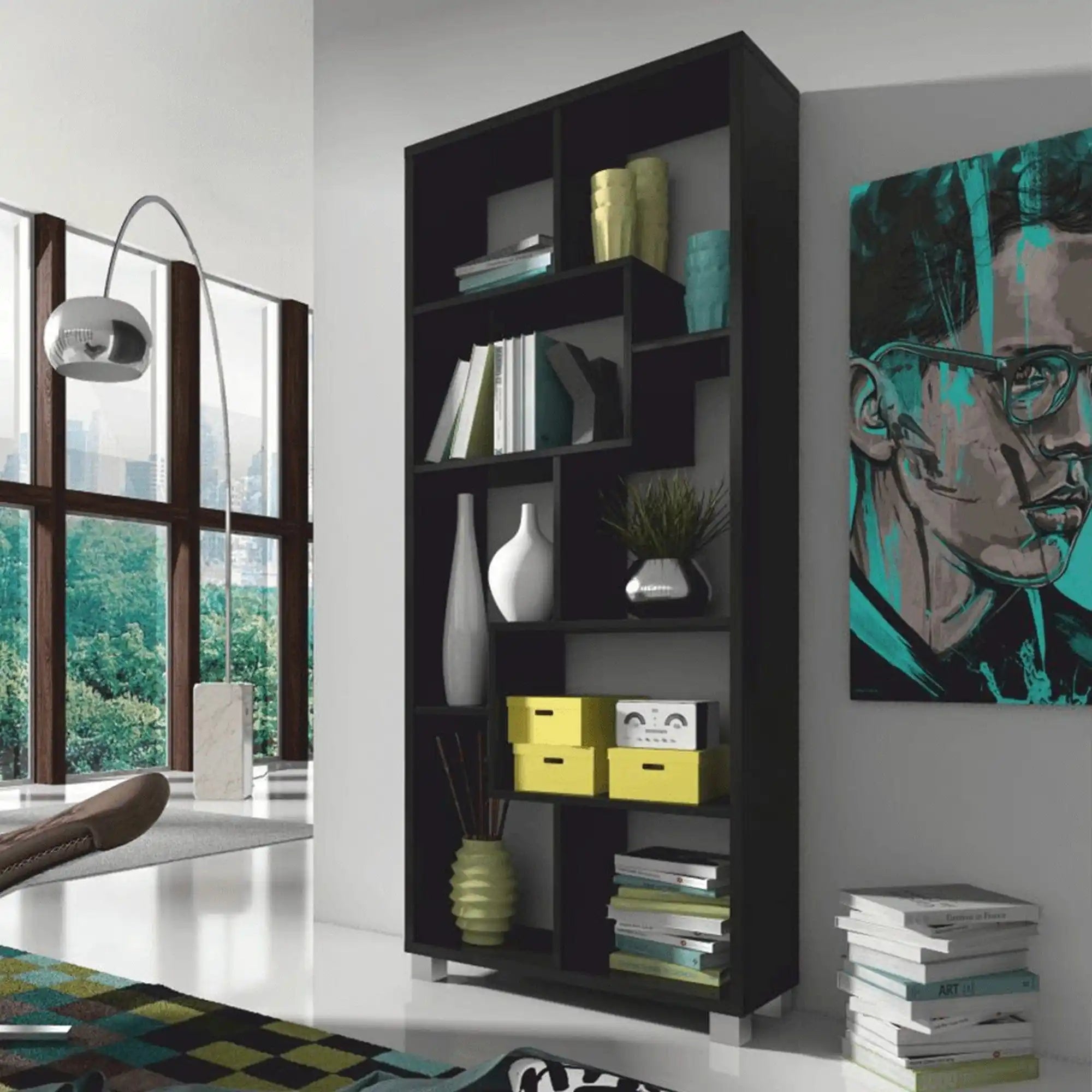 Biblioteca ADEN, negru, PAL melaminat, 69x25x161 cm