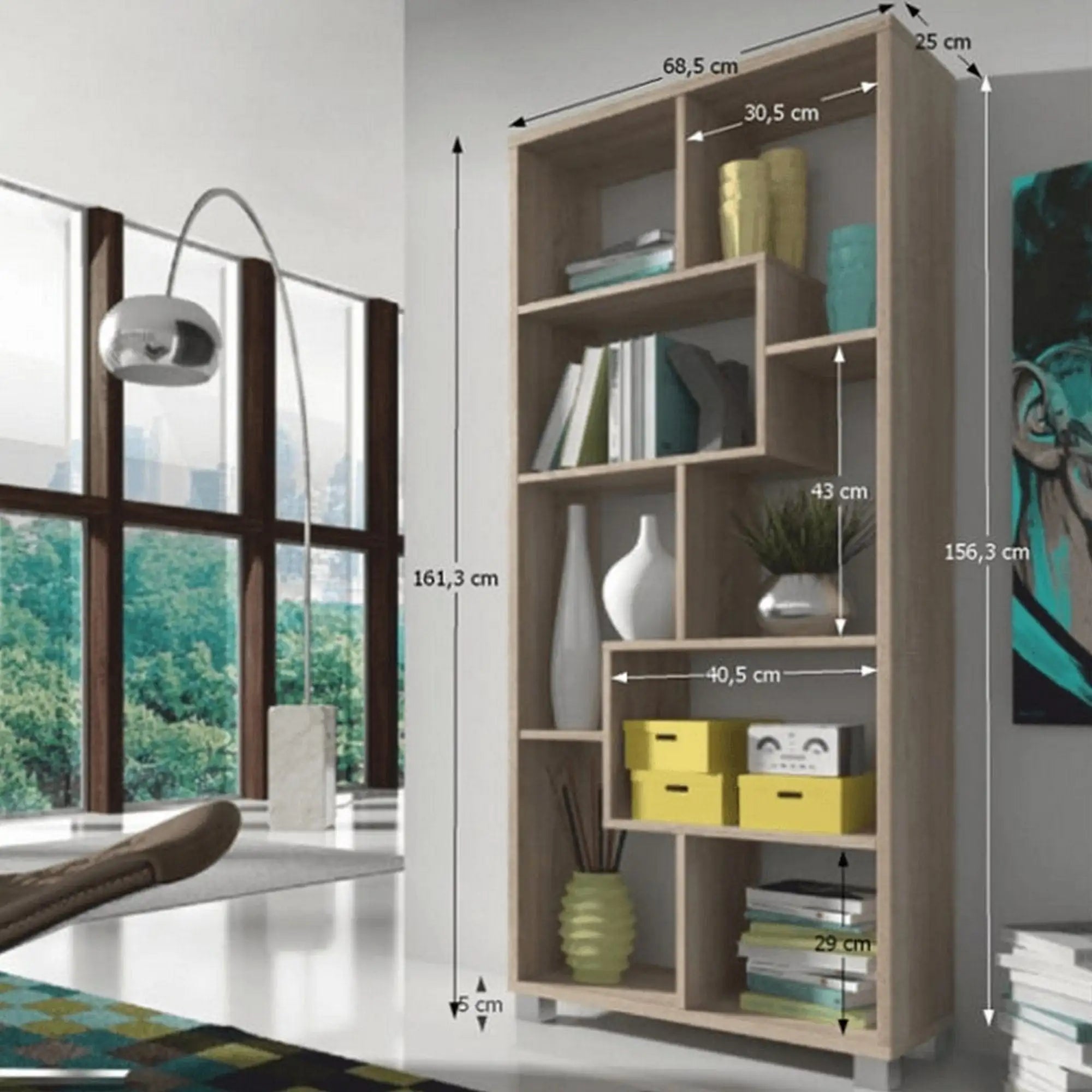 Biblioteca ADEN, stejar sonoma, PAL melaminat, 69x25x161 cm