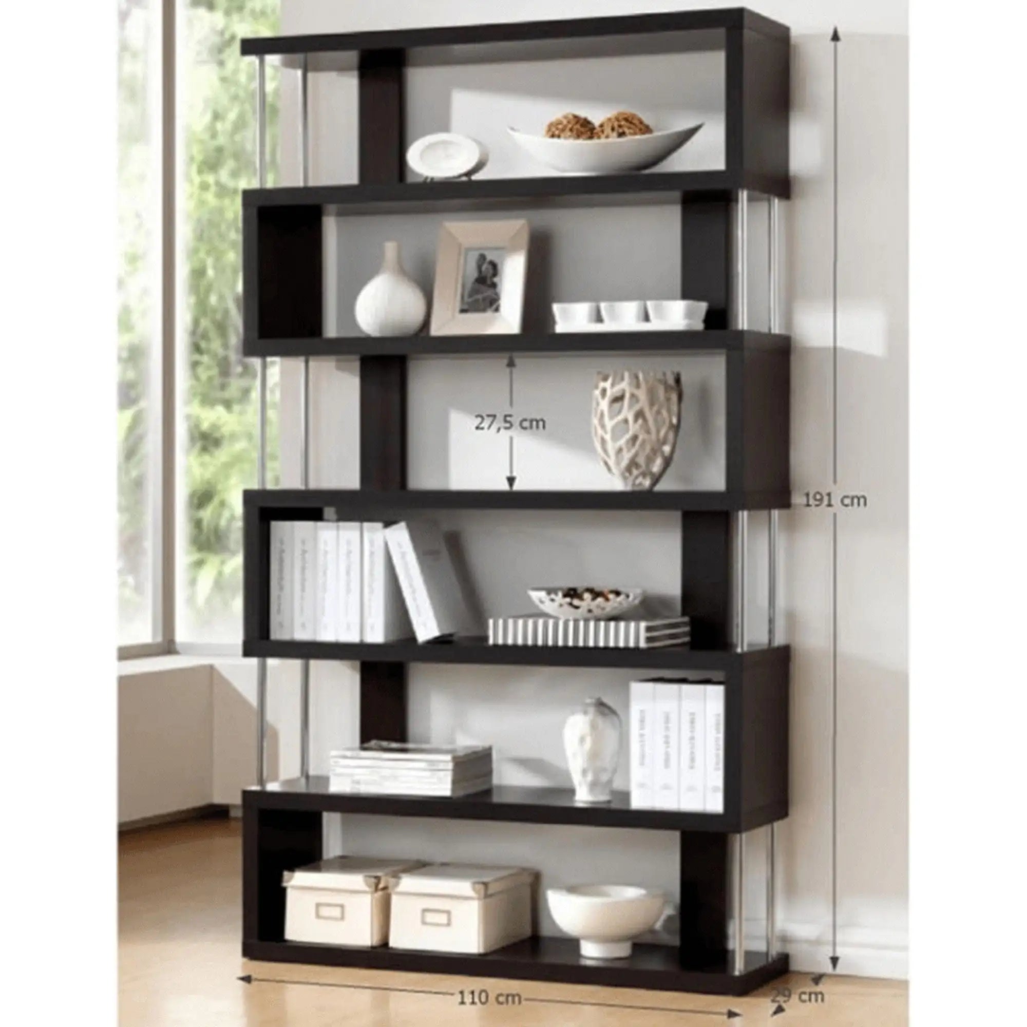 Biblioteca ALIS, negru, PAL, 110x29x191 cm