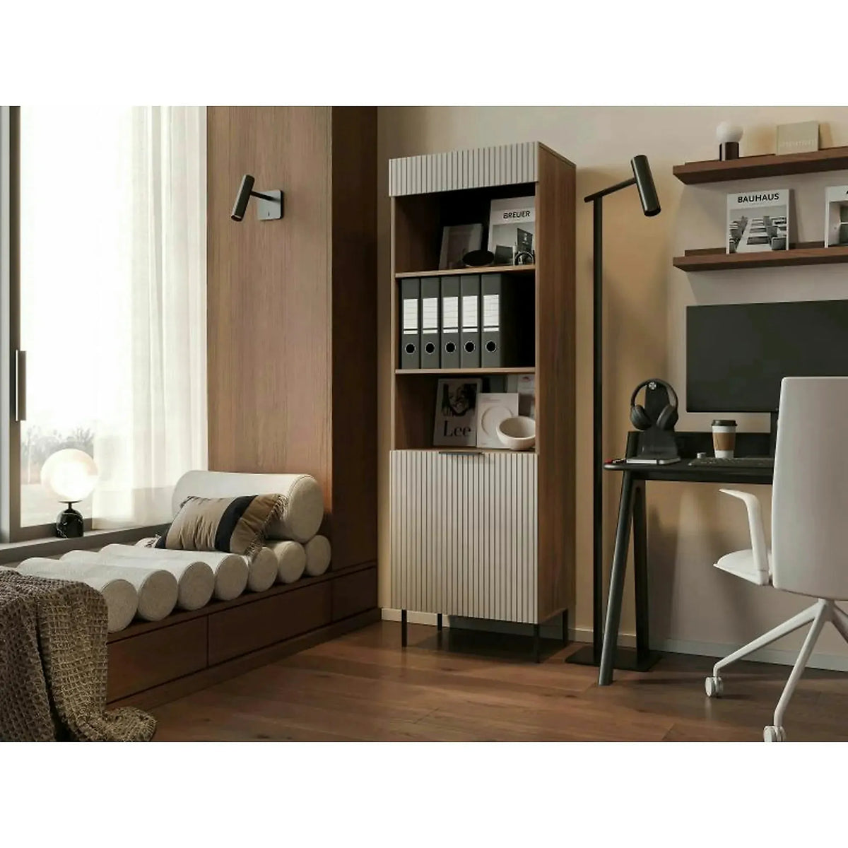 Biblioteca ALMERA TYP3, nuc/casmir, PAL laminat, 60x42x185 cm