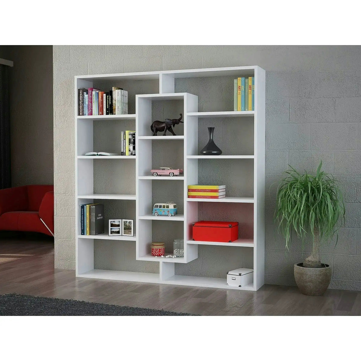 Biblioteca AMPLE, alb, PAL melaminat, 125x22x136 cm