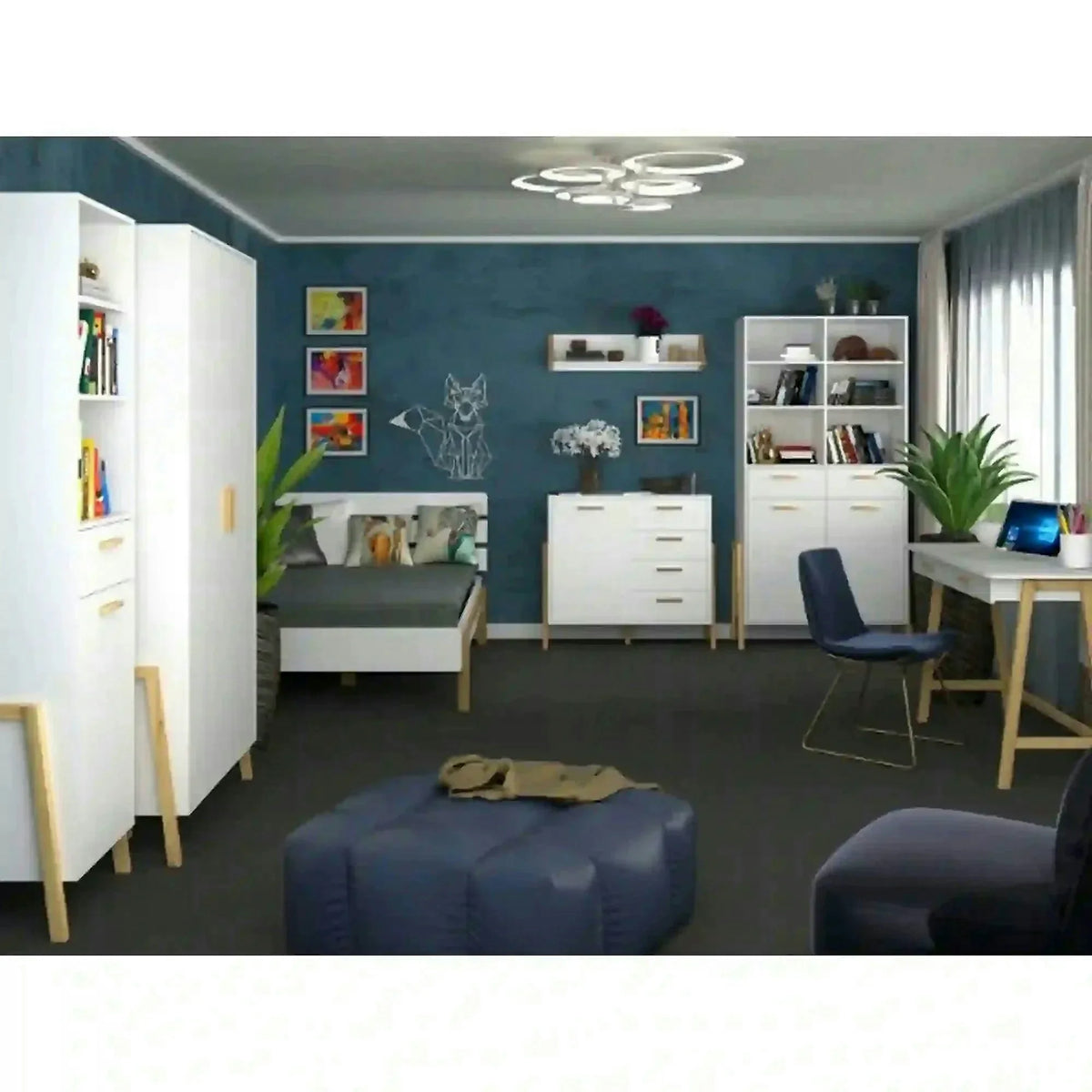 Biblioteca BELLE, alb, PAL laminat, 103x41x197 cm