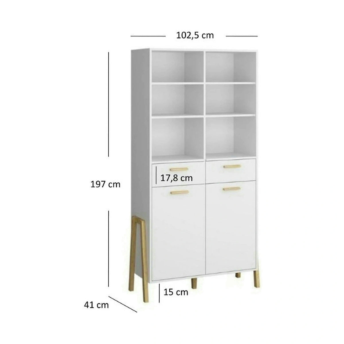 Biblioteca BELLE, alb, PAL laminat, 103x41x197 cm
