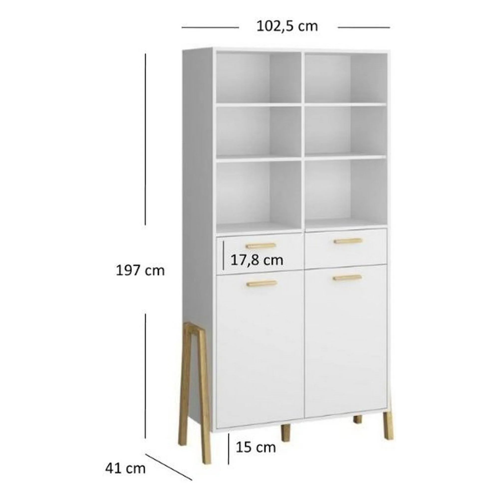 Biblioteca BELLE, alb, PAL laminat, 103x41x197 cm