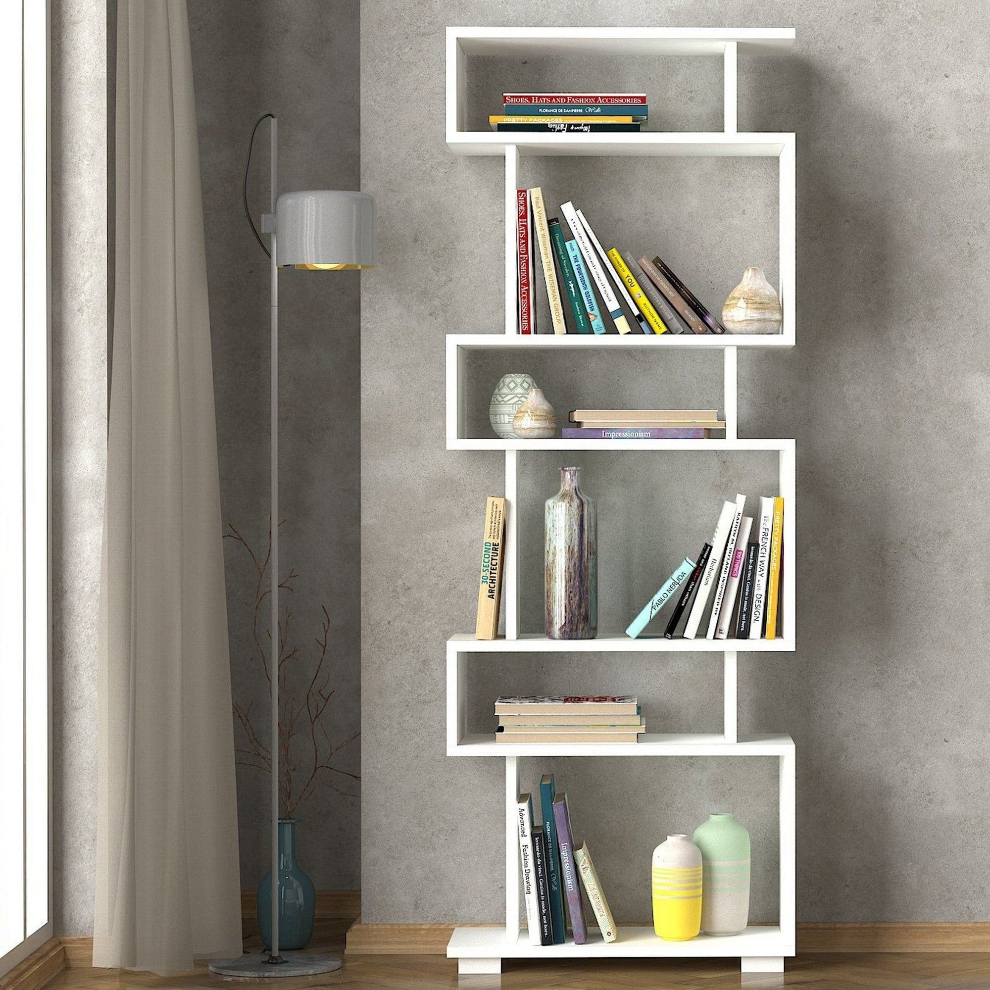 Biblioteca BLOK, alb, PAL melaminat, 60x20x165 cm