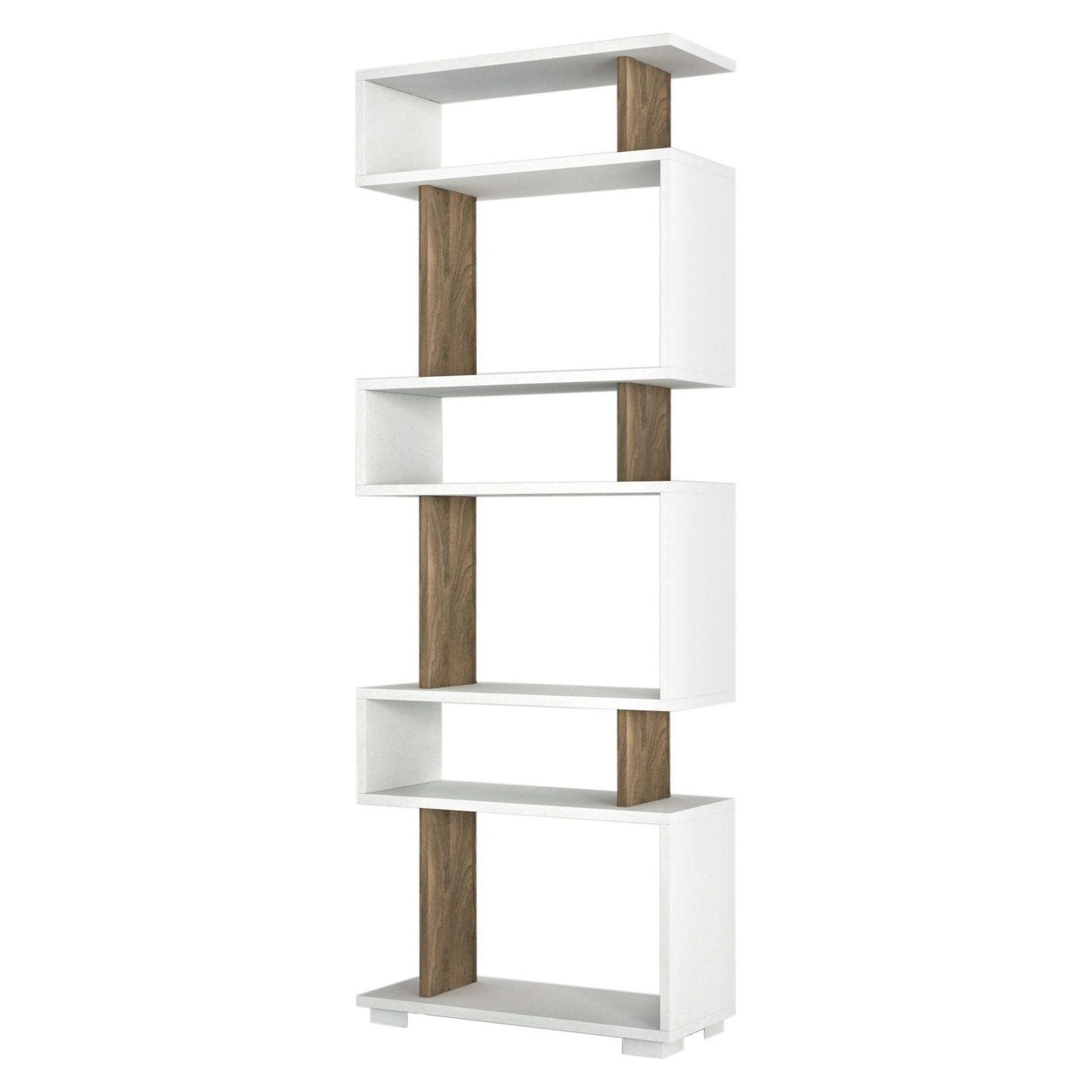 Biblioteca BLOK, alun/alb, PAL melaminat, 60x20x165 cm