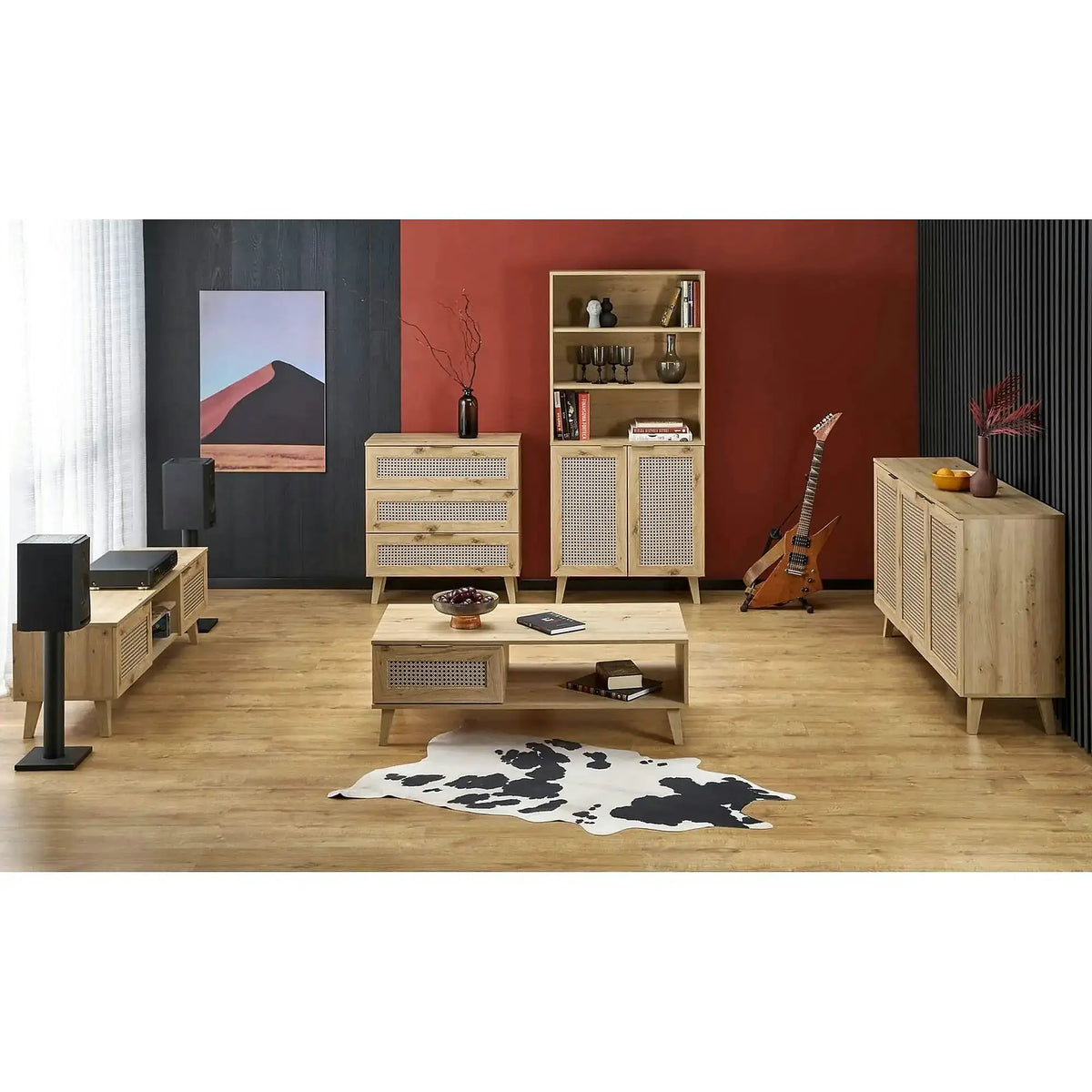 Biblioteca BORNEO, stejar artisan, PAL laminat, 80x40x173 cm